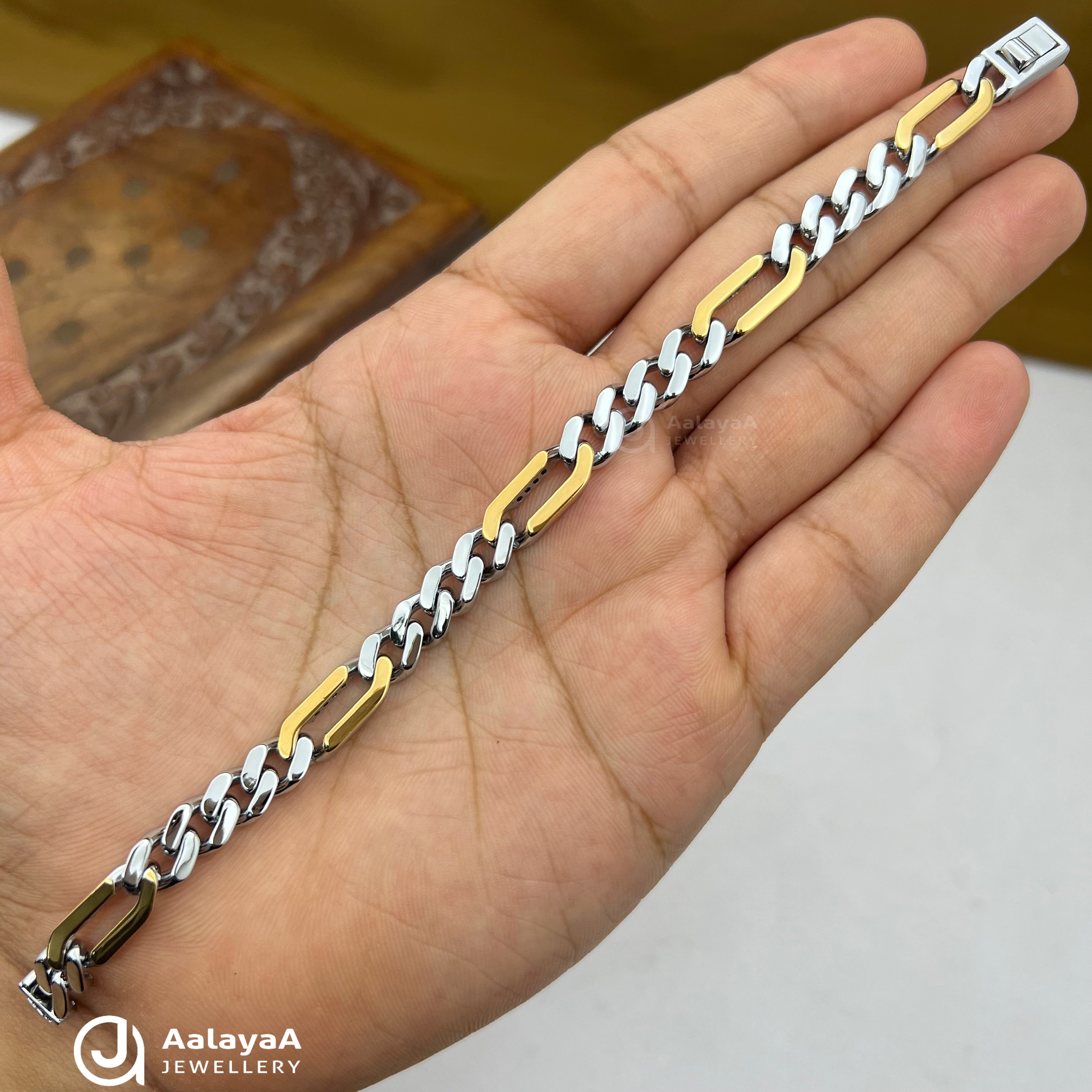 Silver Dual Tone Signature Link Bracelet