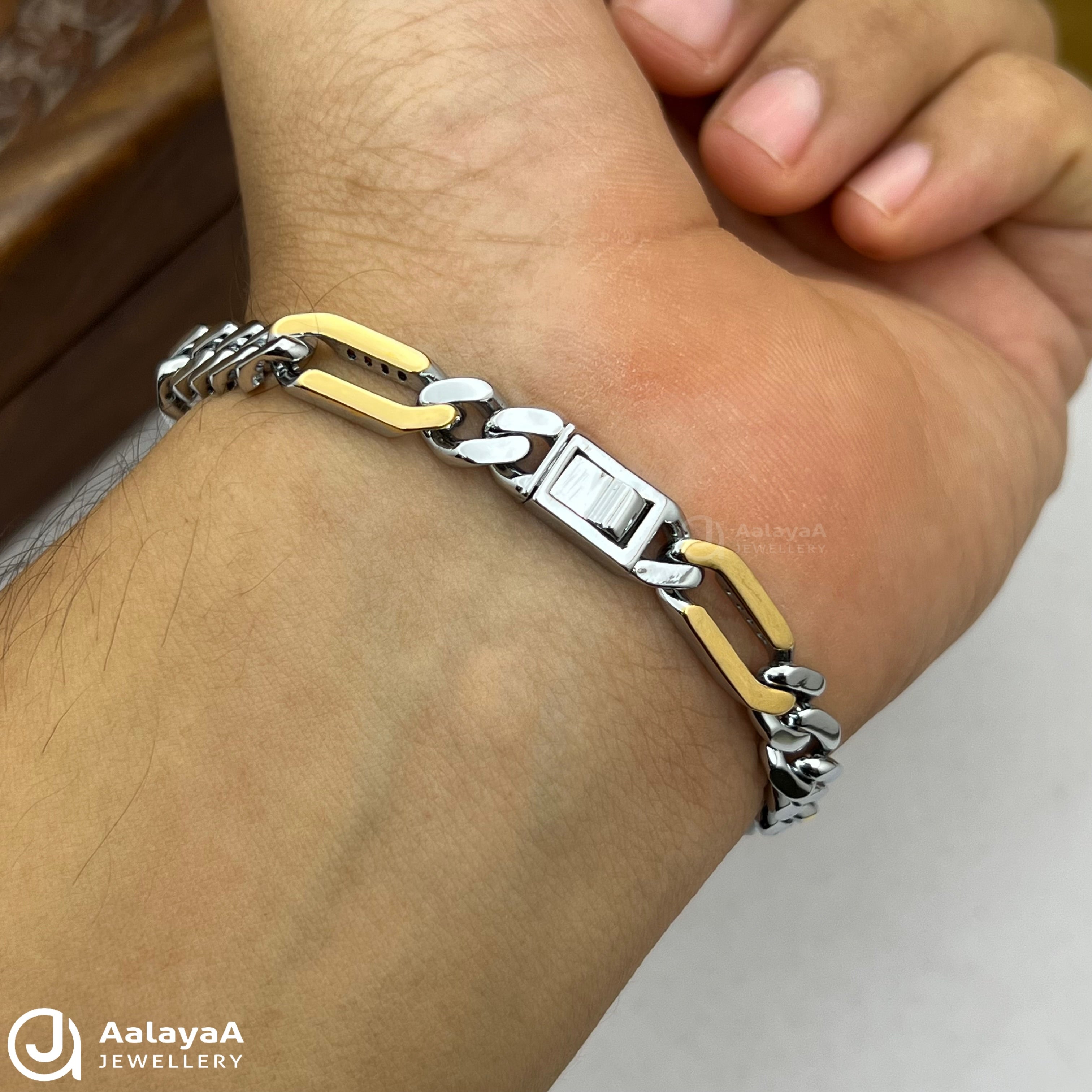 Silver Dual Tone Signature Link Bracelet