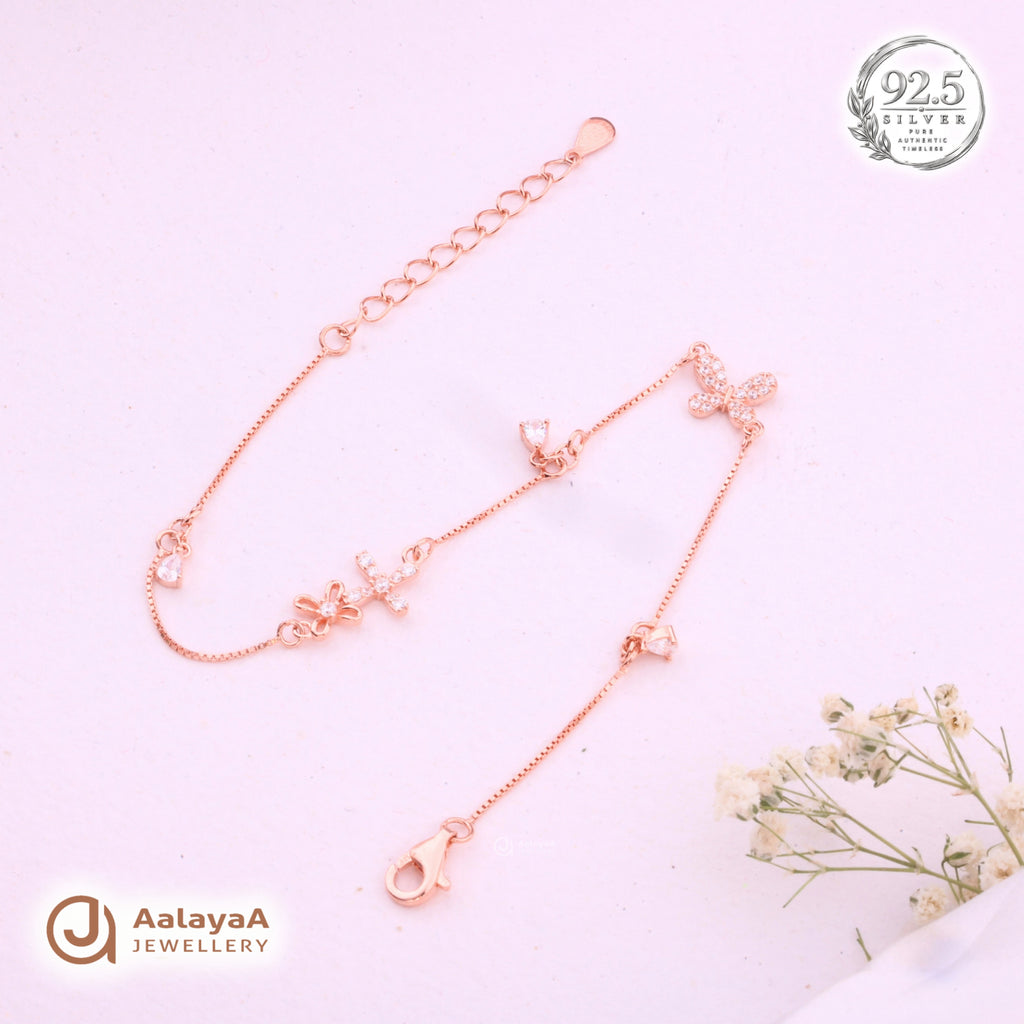 Silver Rosegold Sparkling Butterfly Charm Bracelet