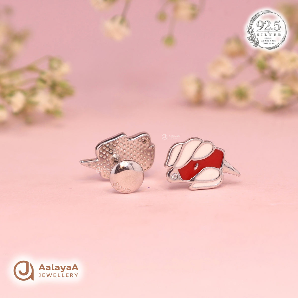 Silver Red Bunny Earring
