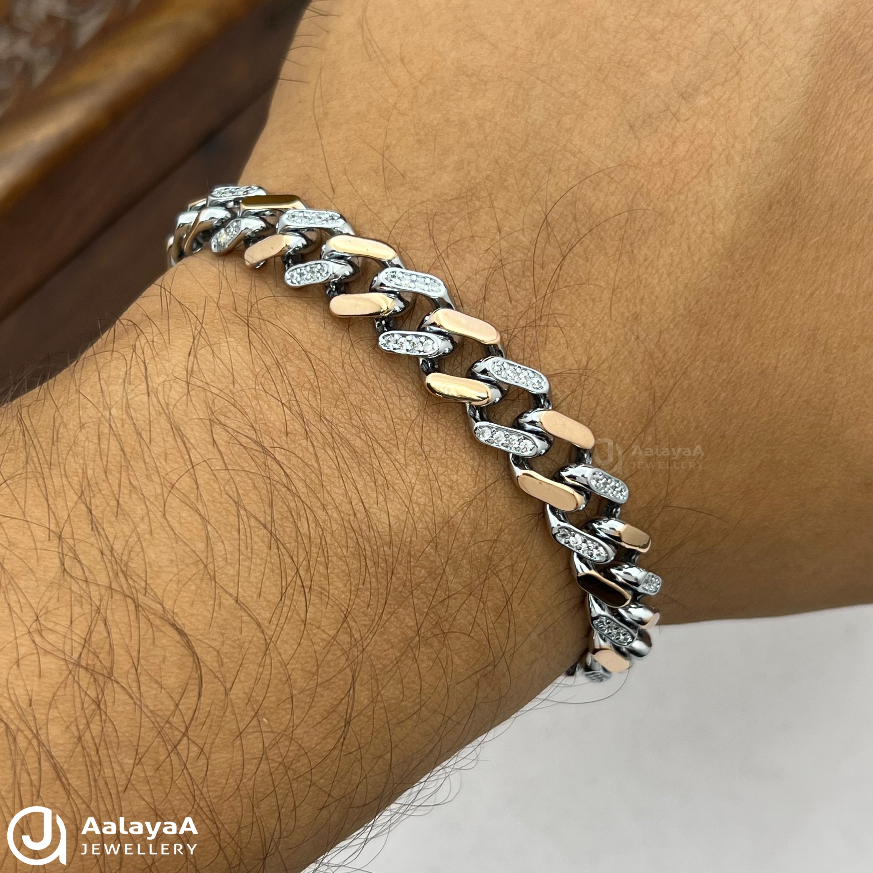 Silver Dual Tone Diamond Link Fusion Bracelet
