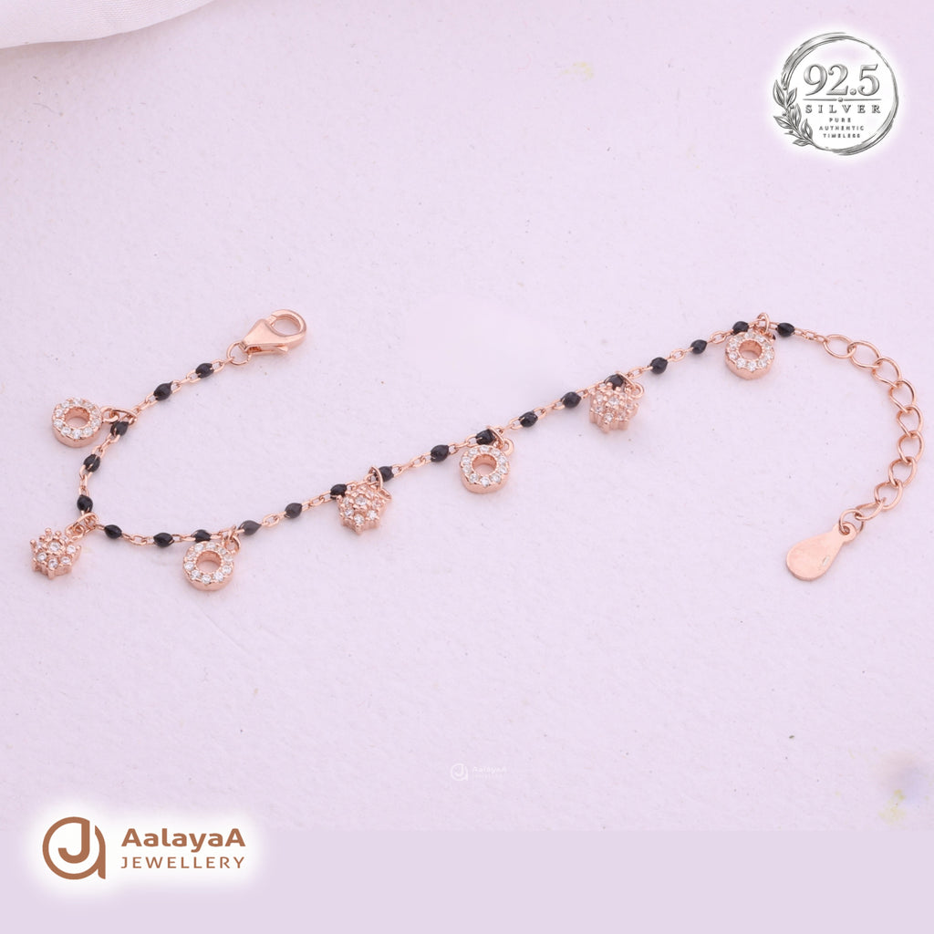Silver Rosegold Black Bead Crystal Charm Bracelet