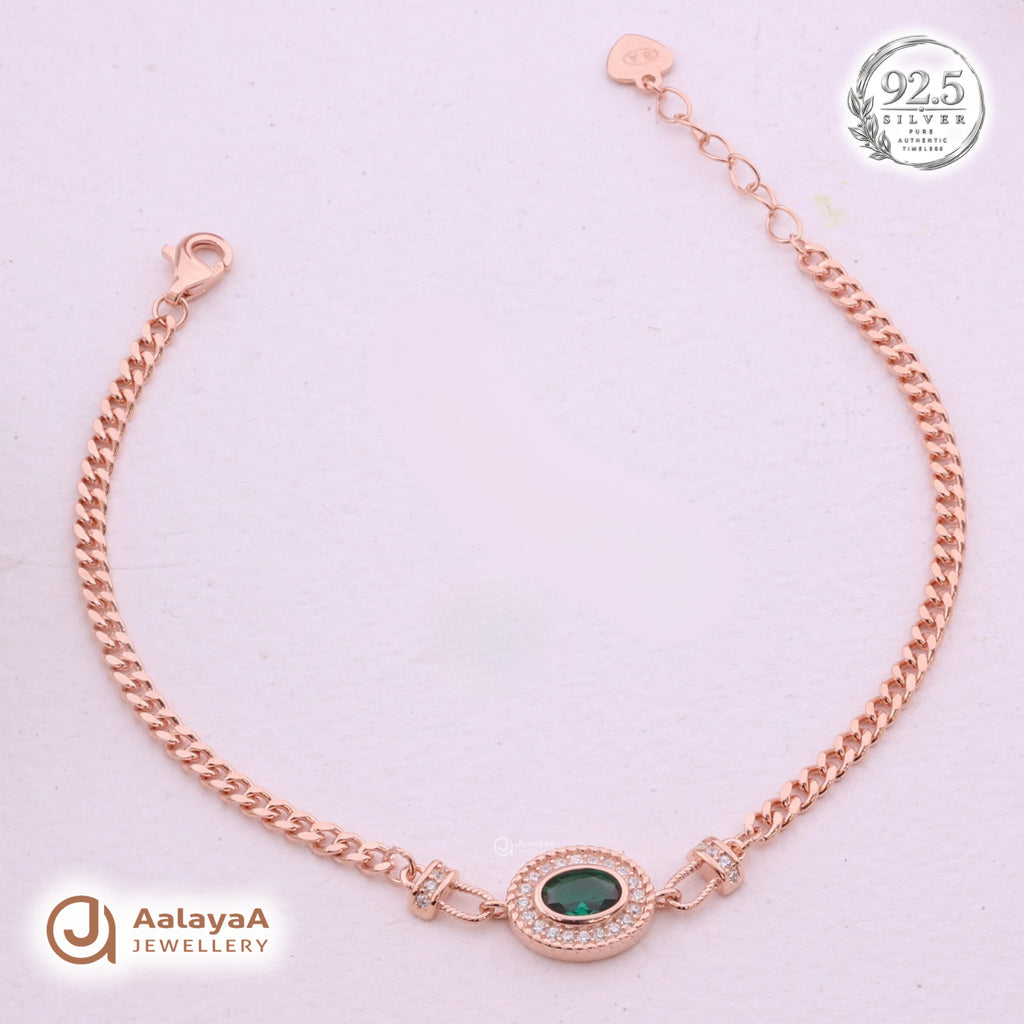 Silver Rosegold Emerald Halo Bracelet