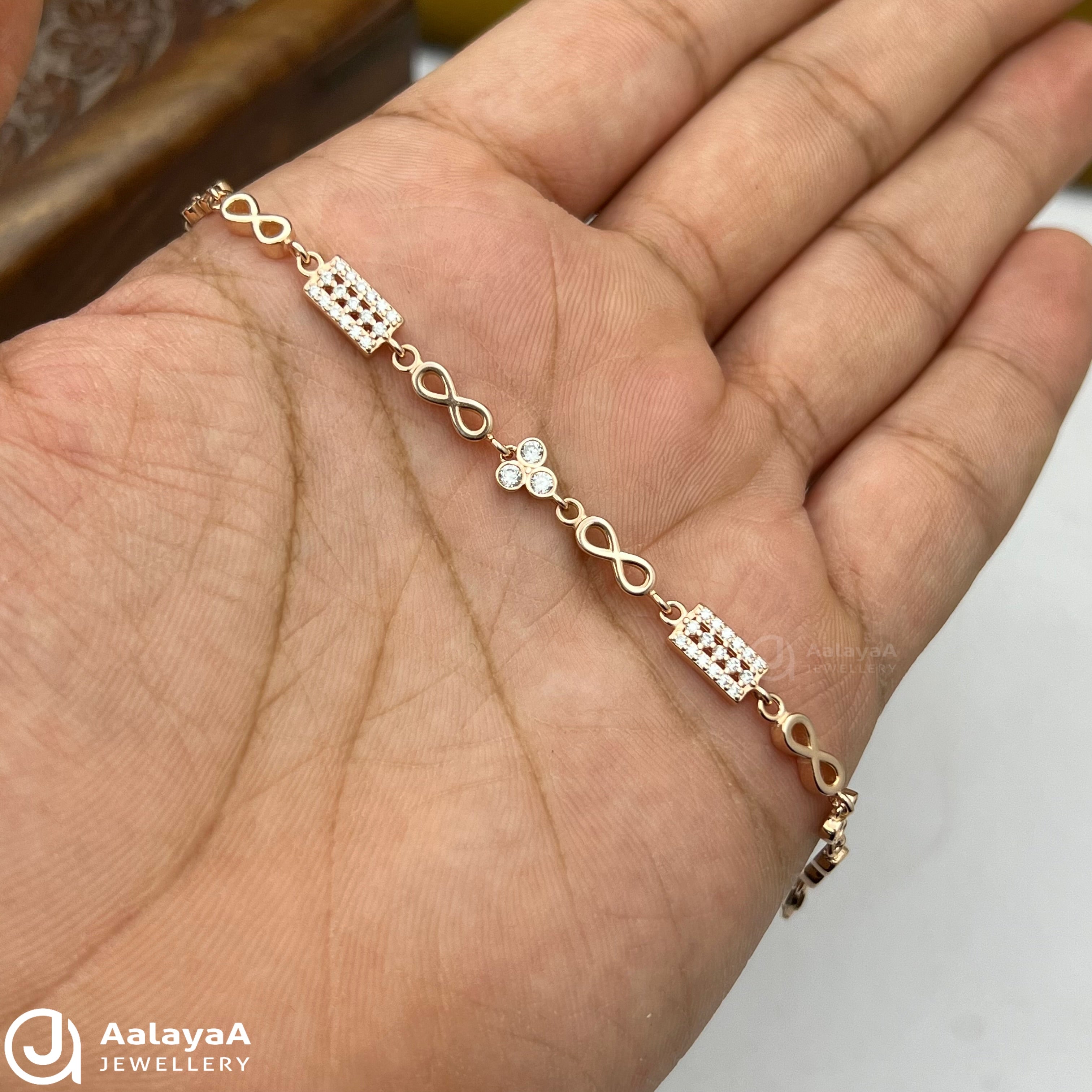 Silver Rosegold Infinity Rectangular with Stone Bracelet