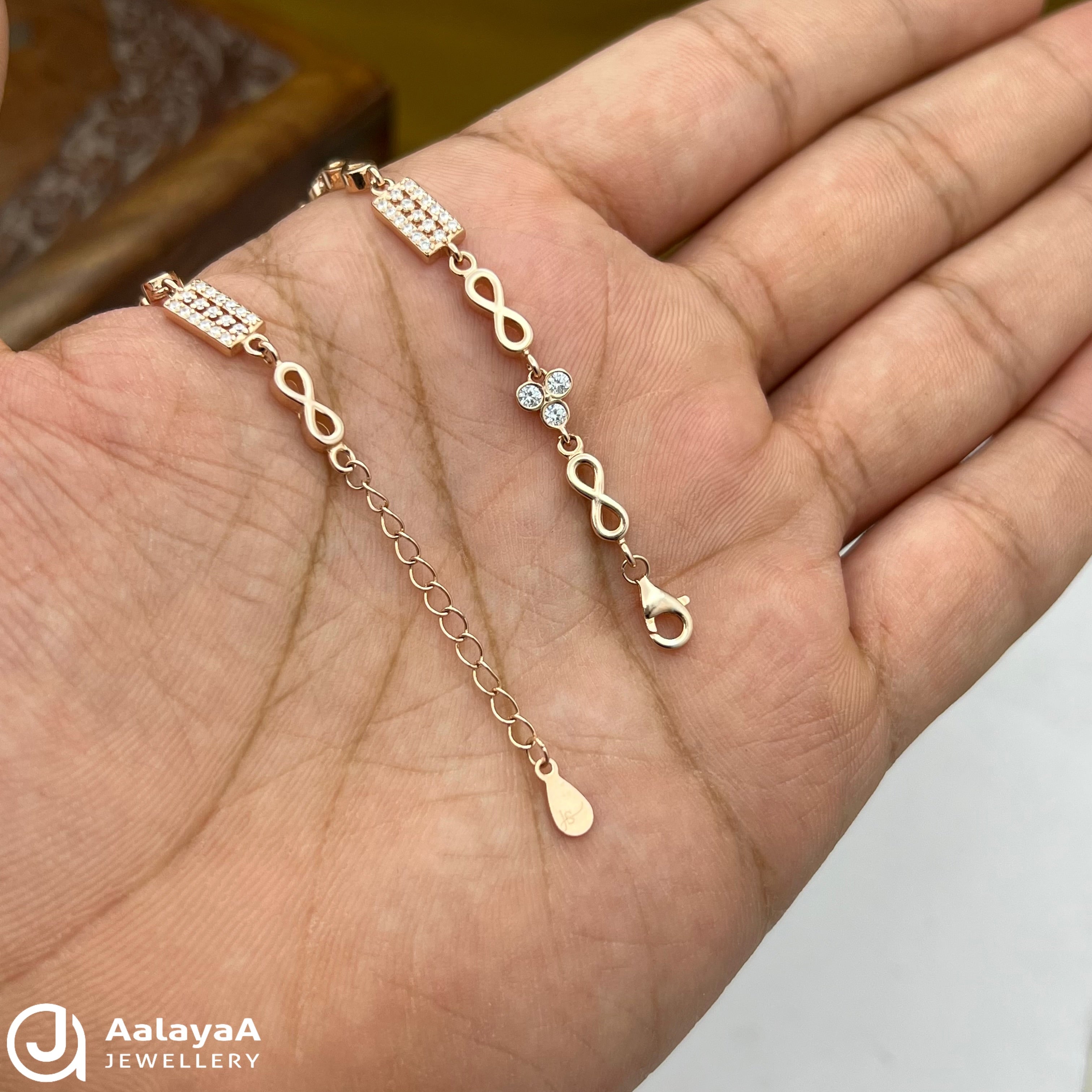 Silver Rosegold Infinity Rectangular with Stone Bracelet