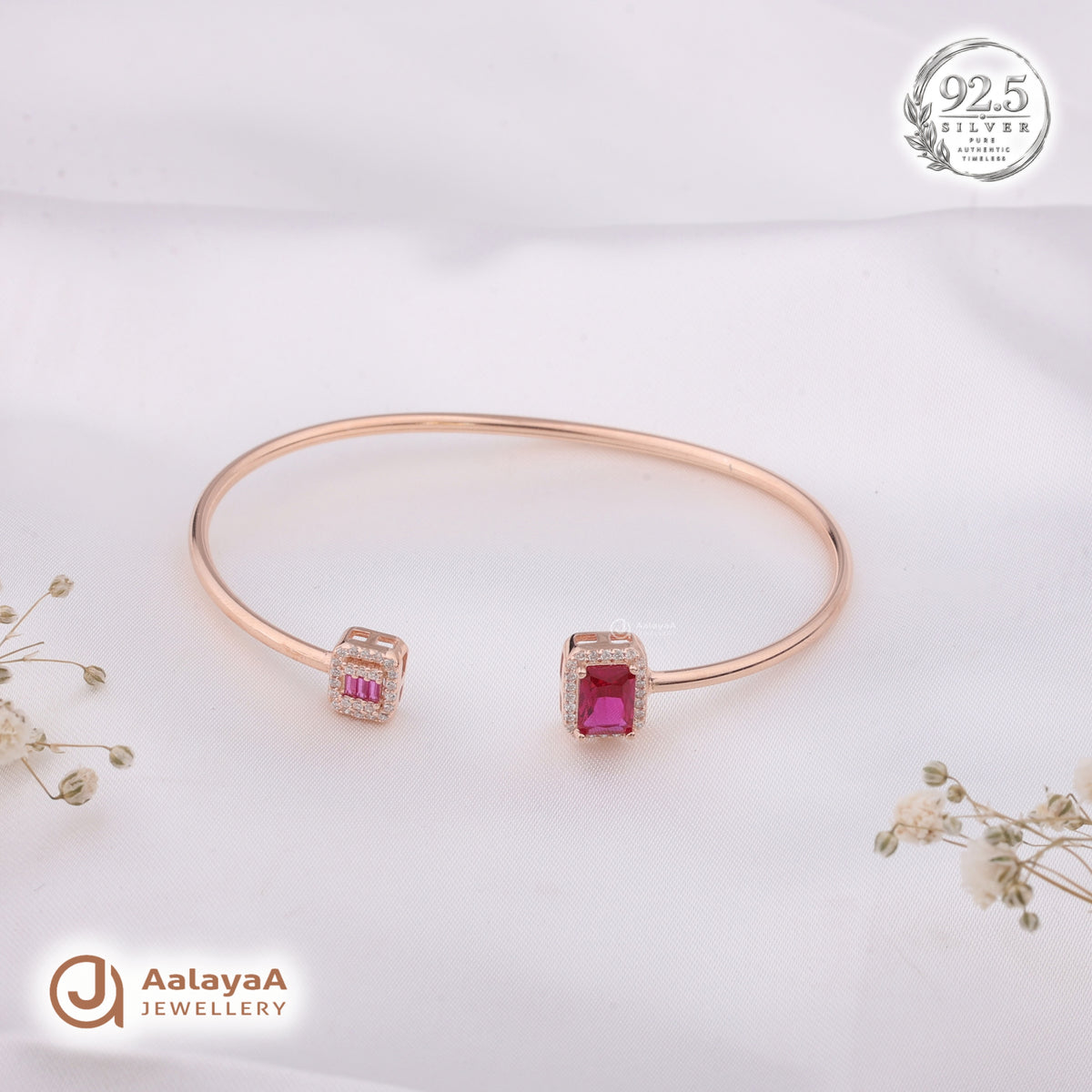 Silver Rosegold Ruby Duo Kada