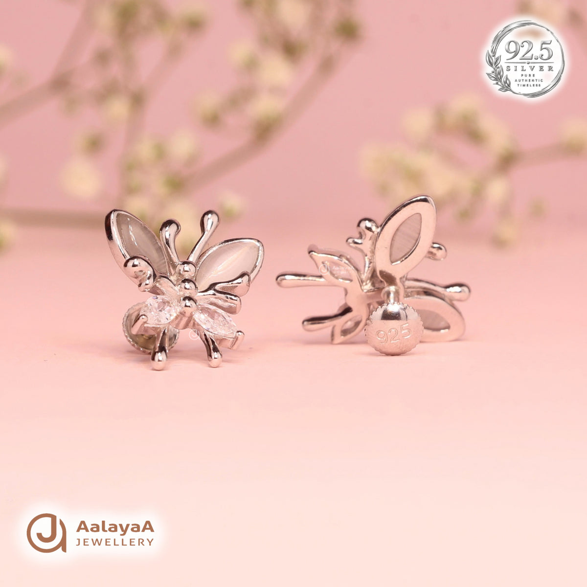 Silver Crystal Butterfly Earring