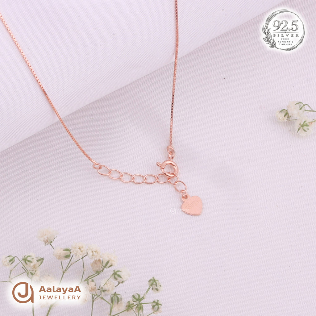 Silver RoseGold Solitaire Halo Chain Pendant