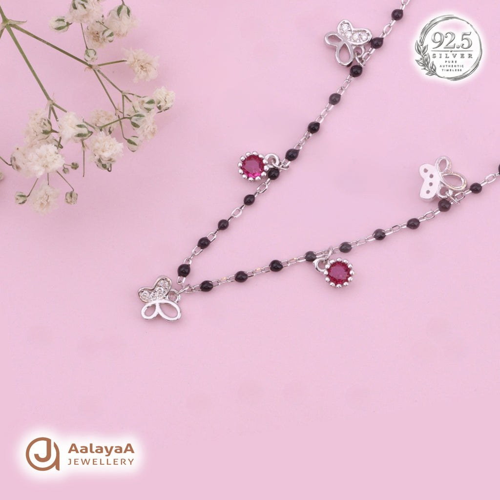 Silver Butterfly Ruby Charm Chain Pendant