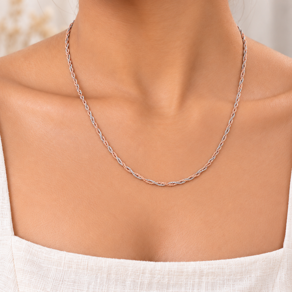 Silver Rosegold Braided Elegance Chain