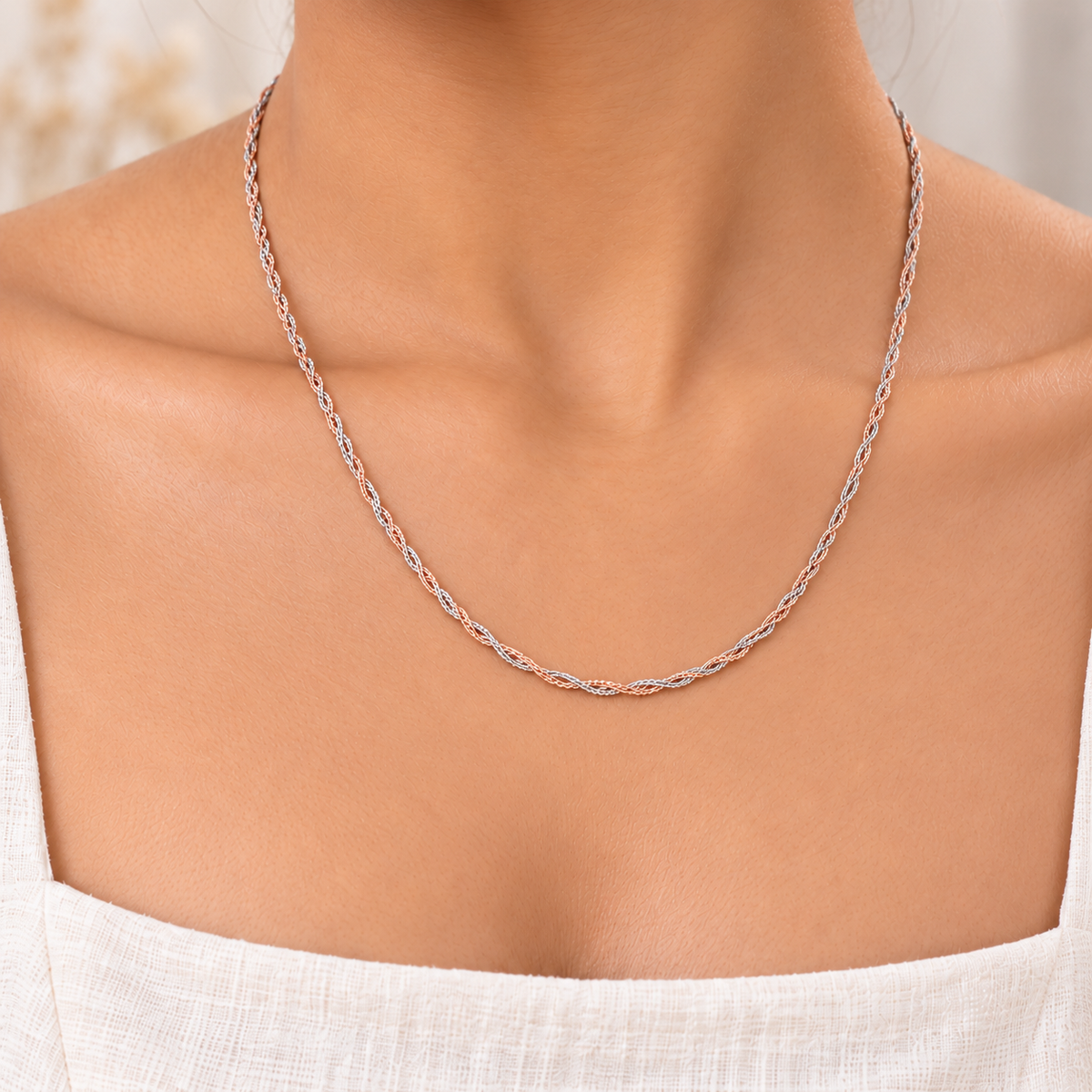 Silver Rosegold Braided Elegance Chain