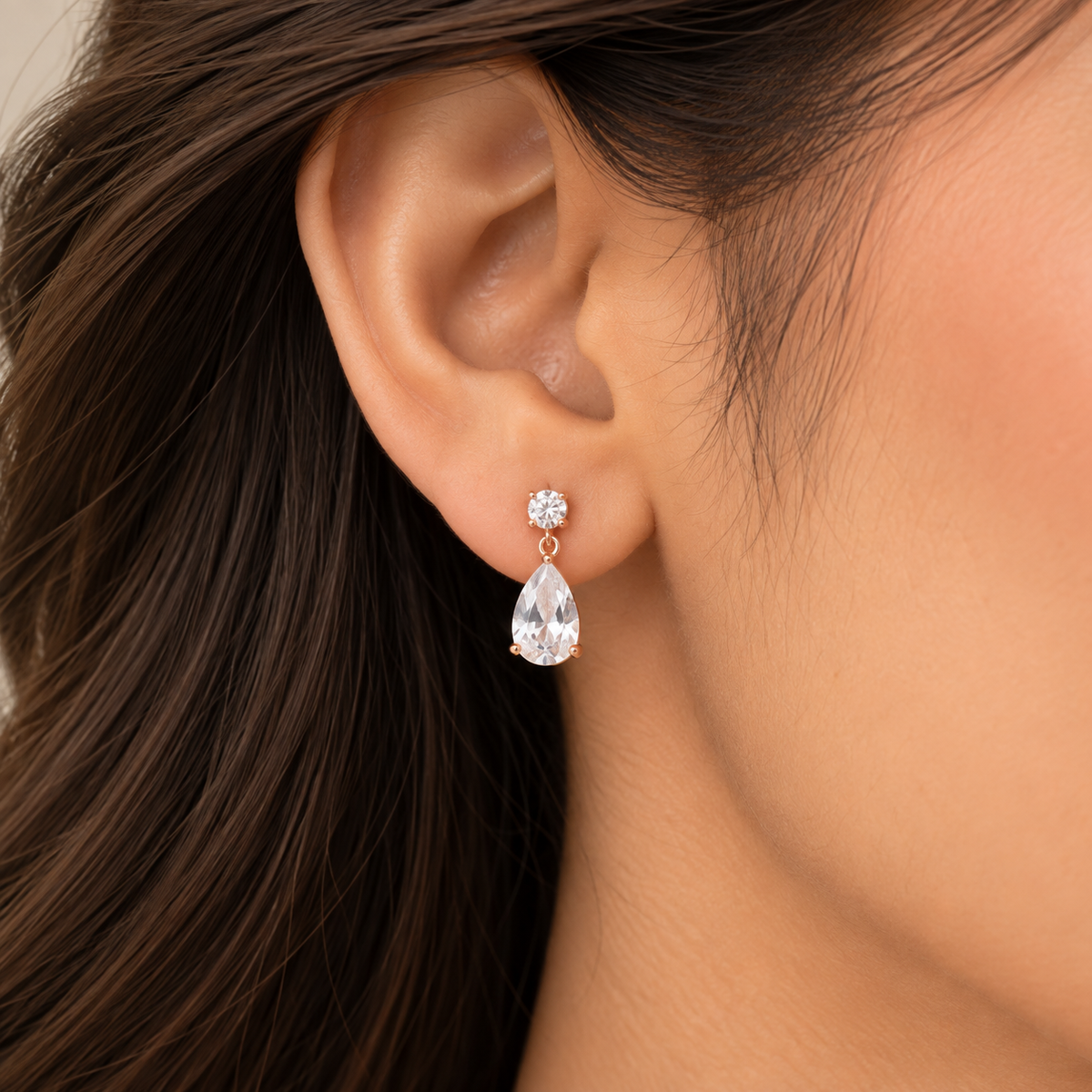 Silver Rosegold Dewdrop Sparkle Necklace Set