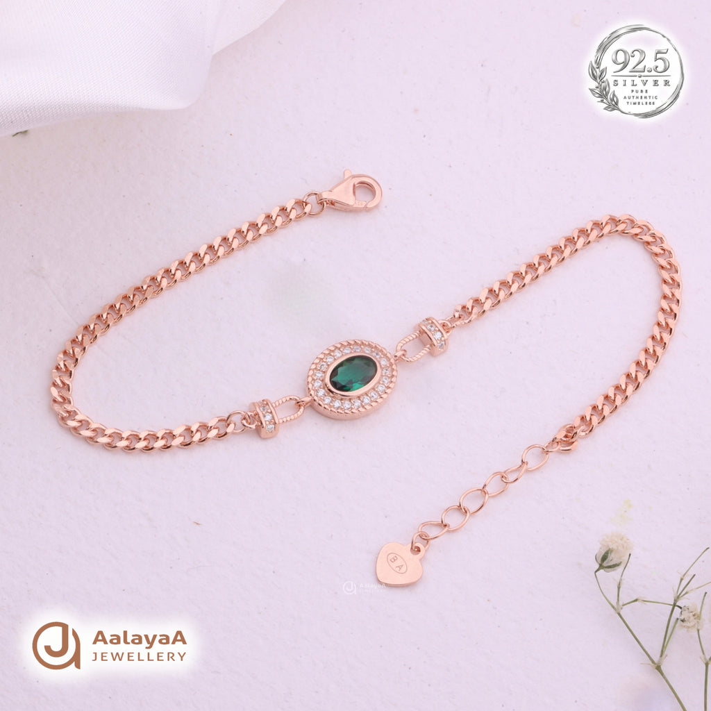 Silver Rosegold Emerald Halo Bracelet