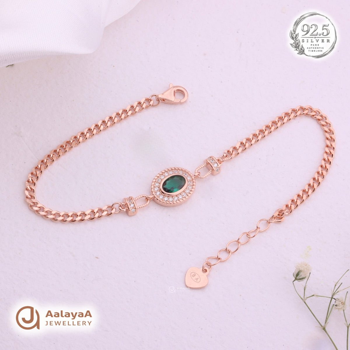 Silver Rosegold Emerald Halo Bracelet