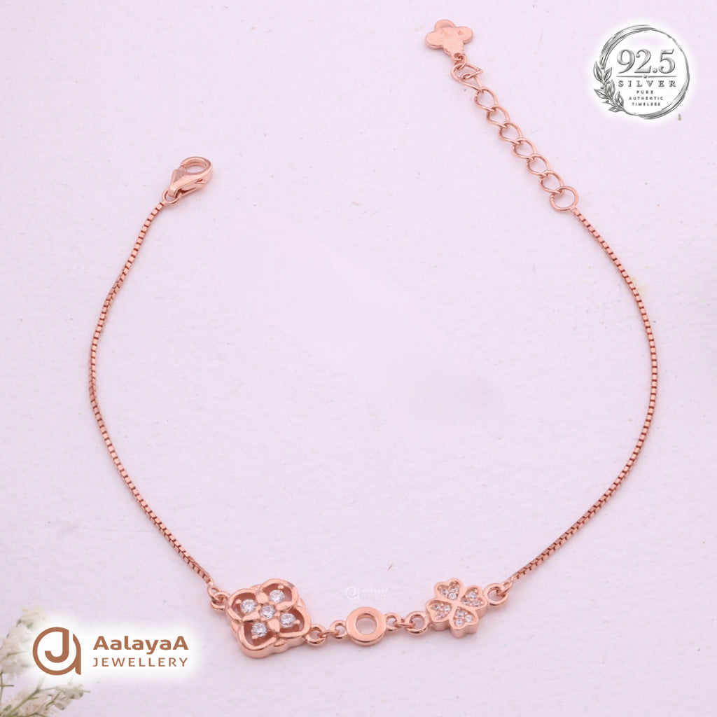 Silver Rosegold Floral Circle Bracelet