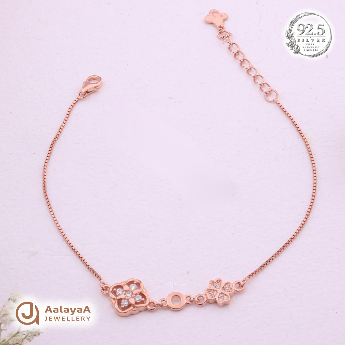 Silver Rosegold Floral Circle Bracelet