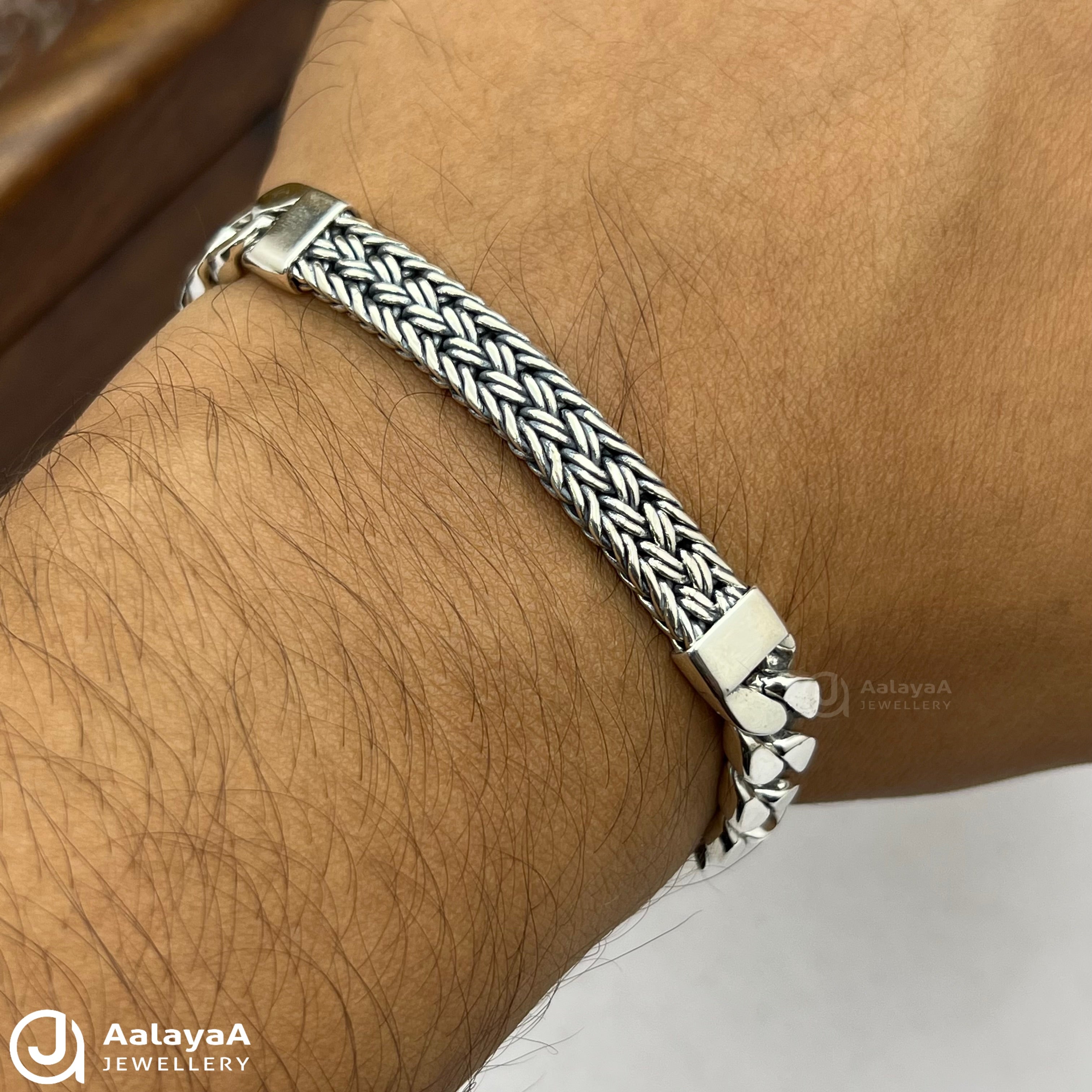 Oxidised Silver Woven Chain Bracelet