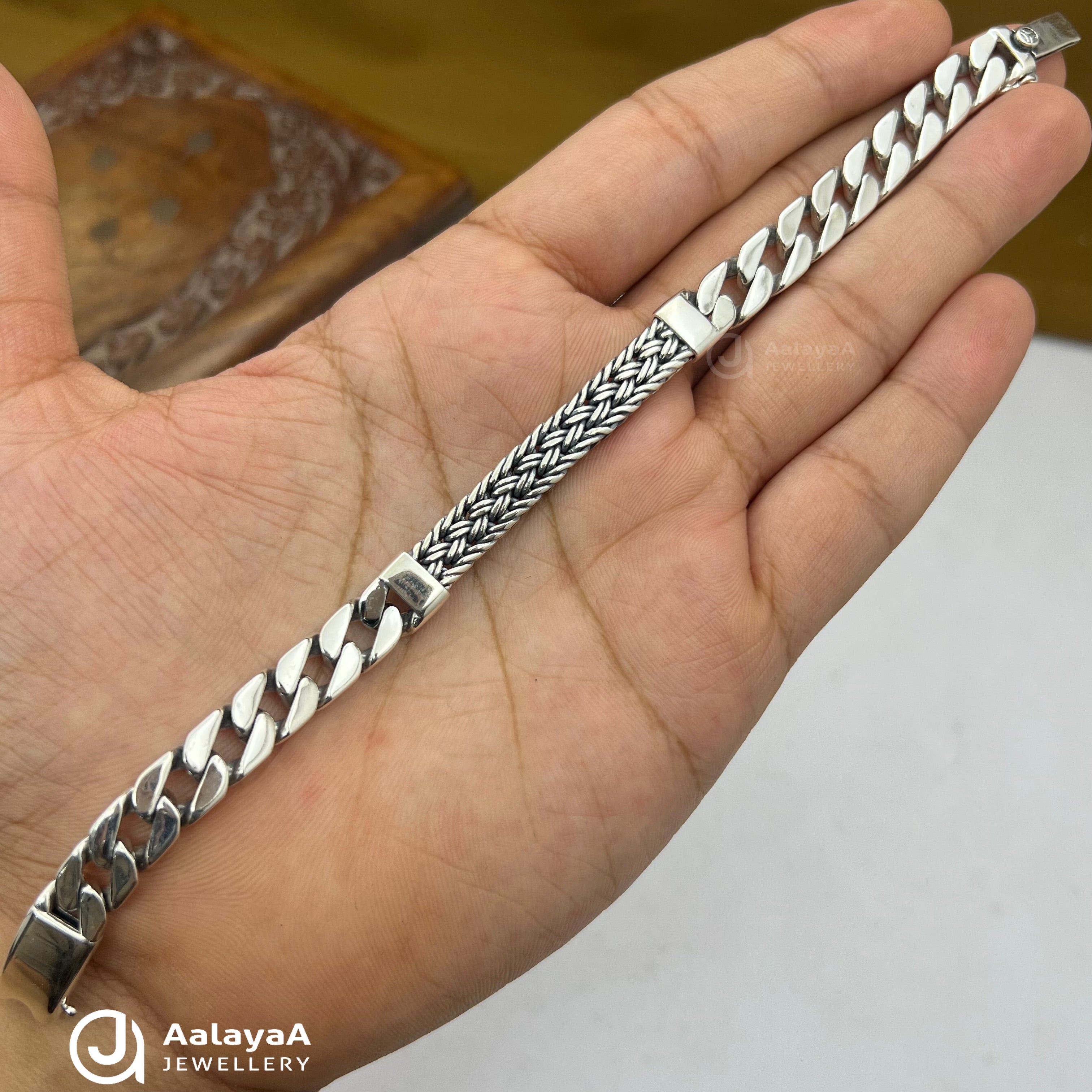 Oxidised Silver Woven Chain Bracelet