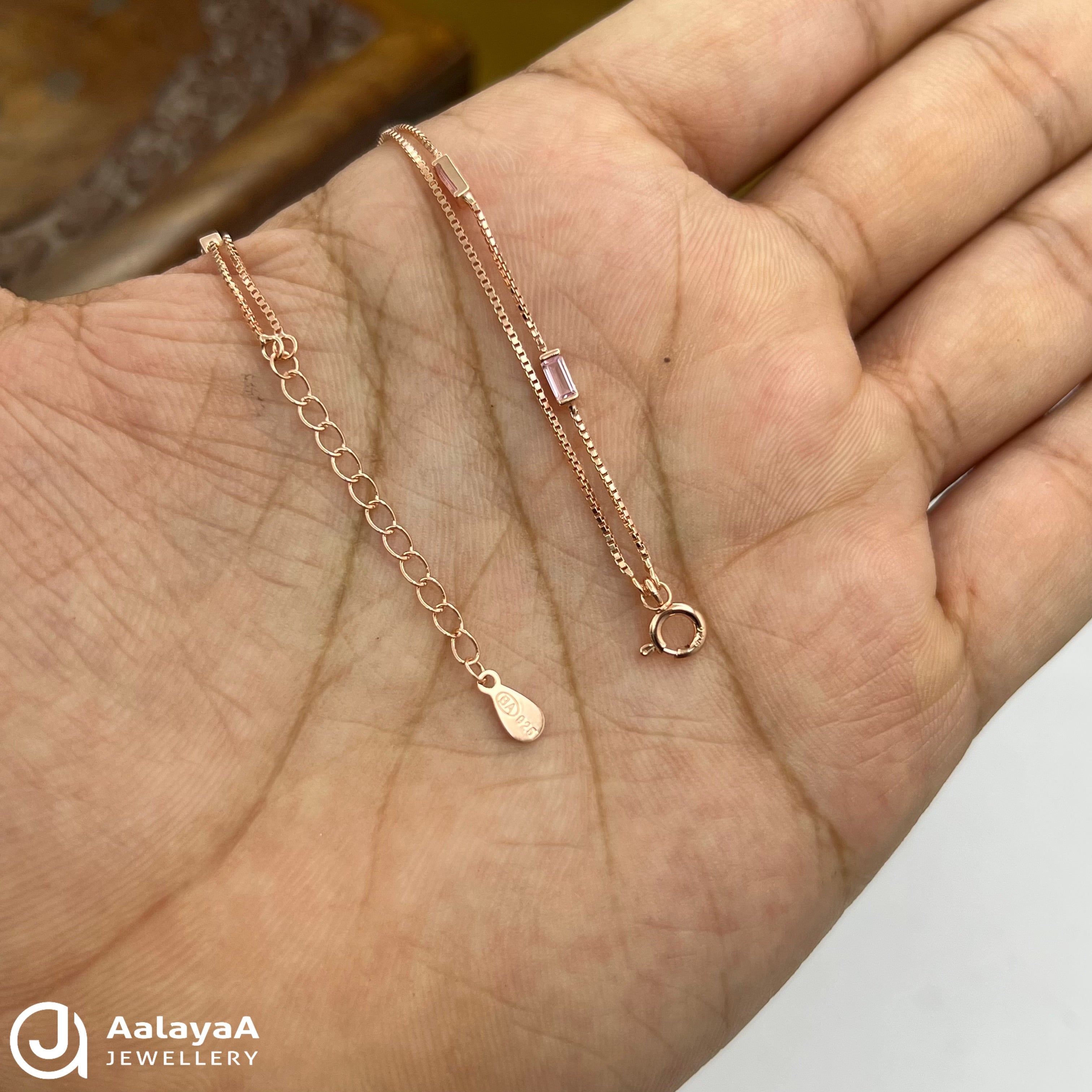 Silver Rosegold Double Layer Pink Royale Bar Bracelet