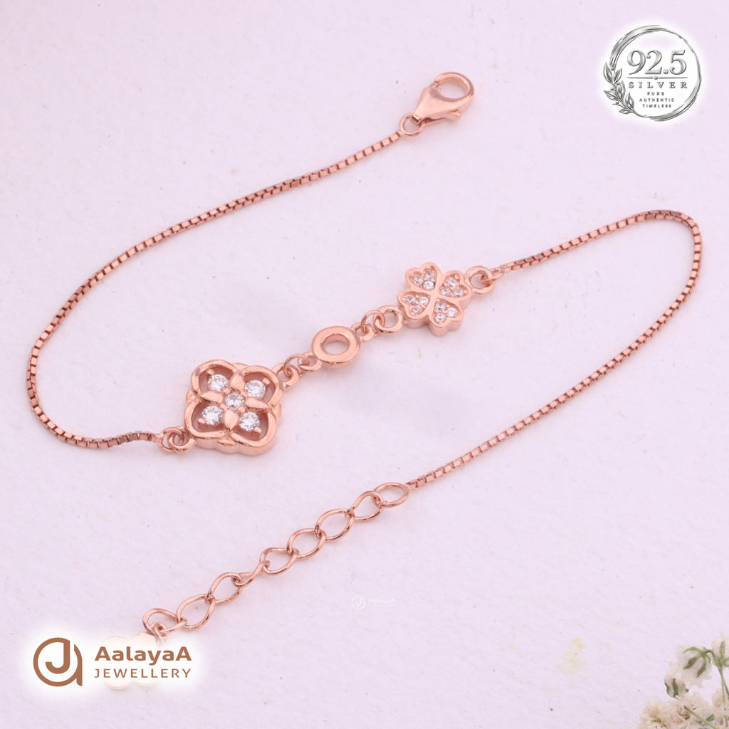 Silver Rosegold Floral Circle Bracelet