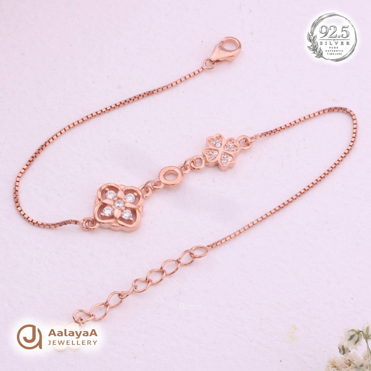 Silver Rosegold Floral Circle Bracelet