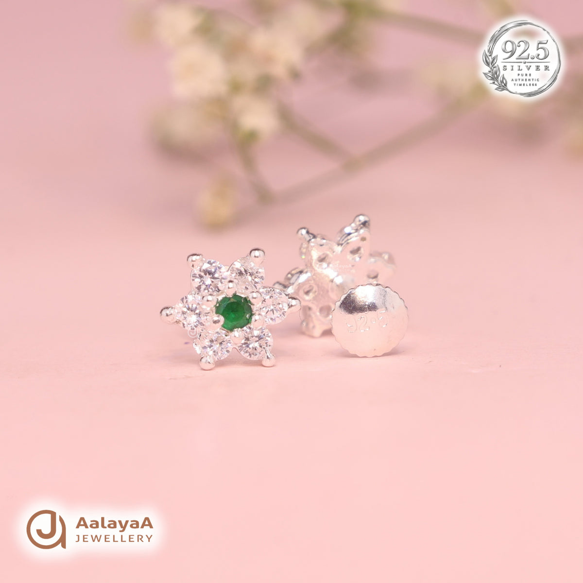 Silver Emerald Blossom Earring