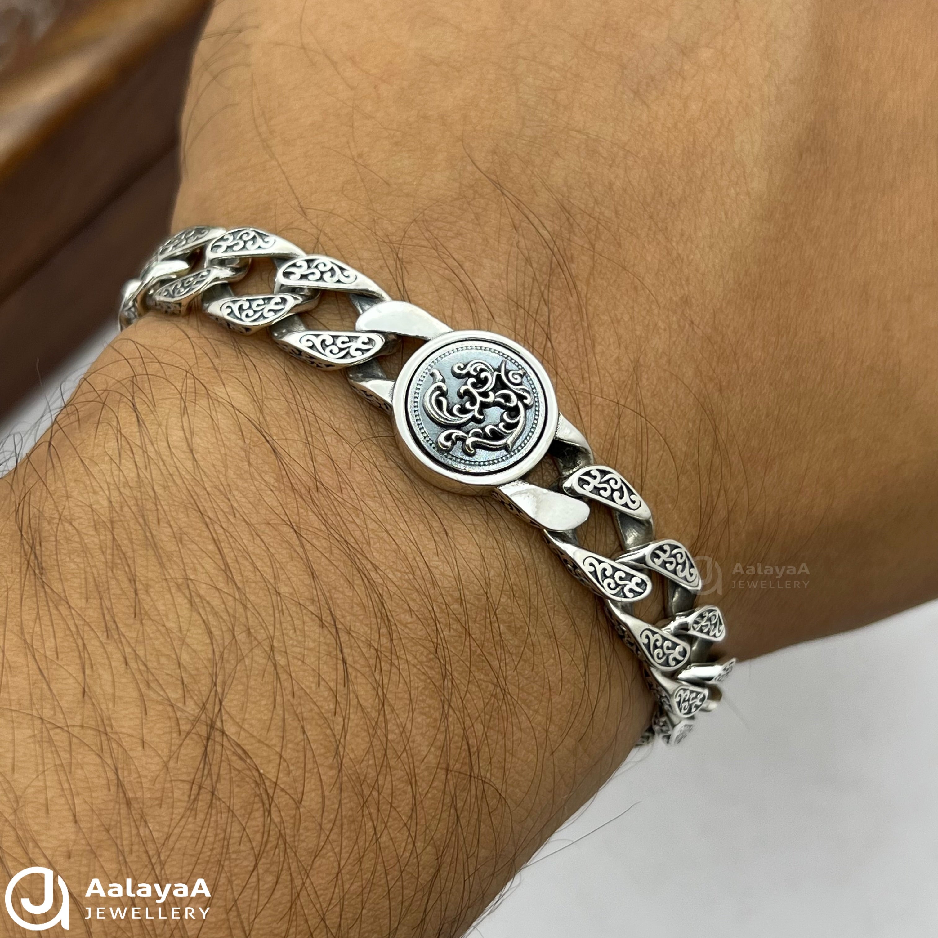 Oxidised Silver Circle Om Rotating Bracelet