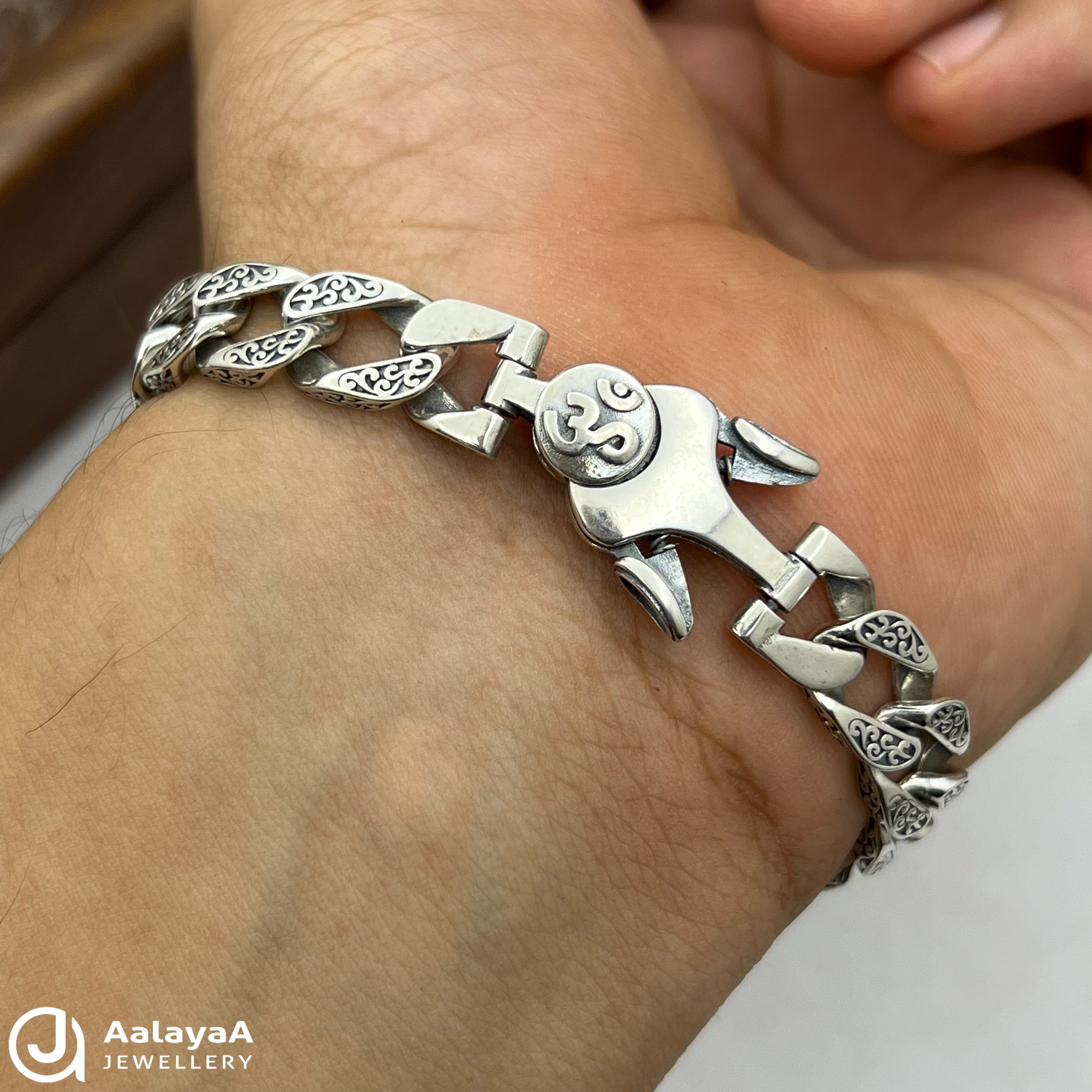 Oxidised Silver Circle Om Rotating Bracelet