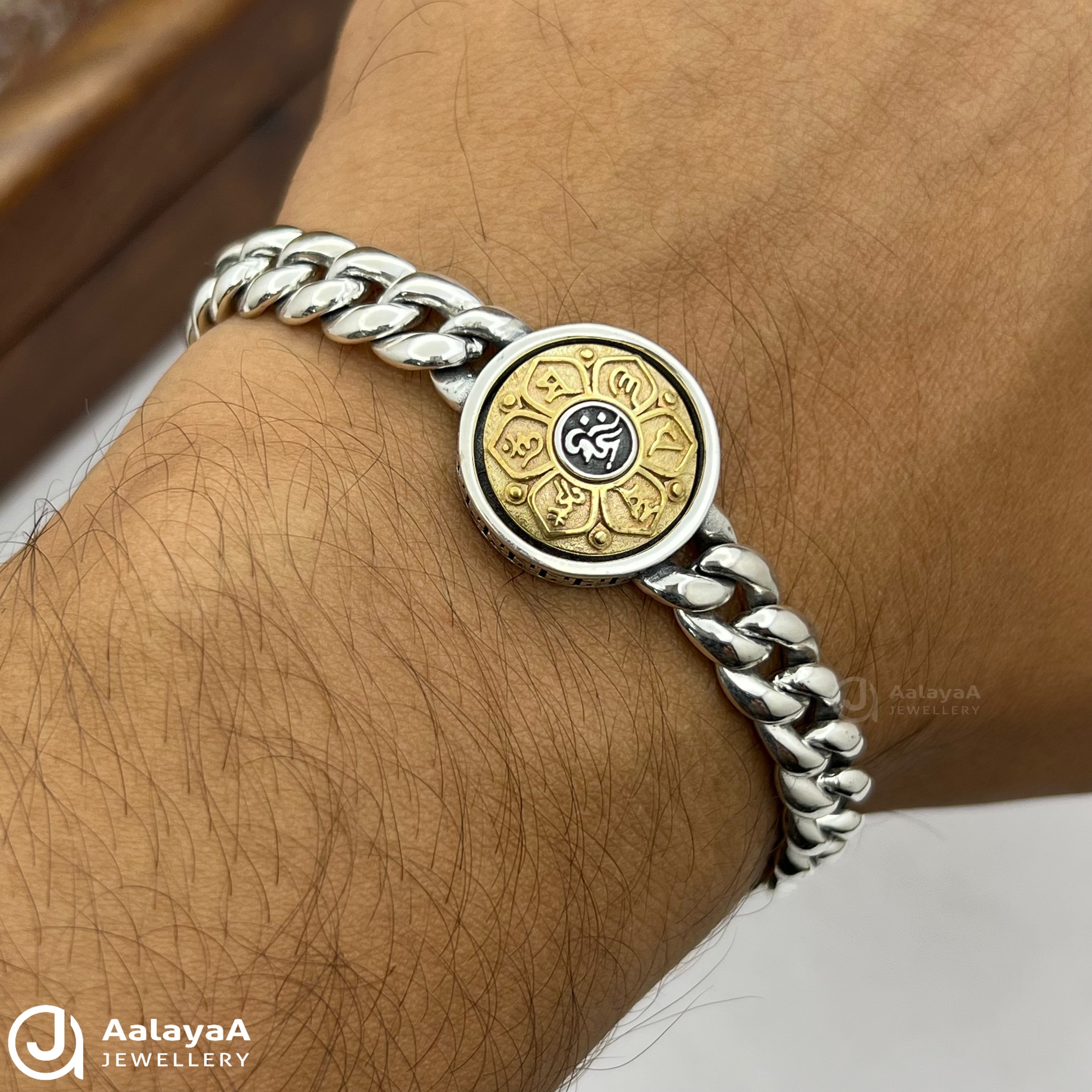 Oxidised Silver Dharma Wheel Charam Bracelet