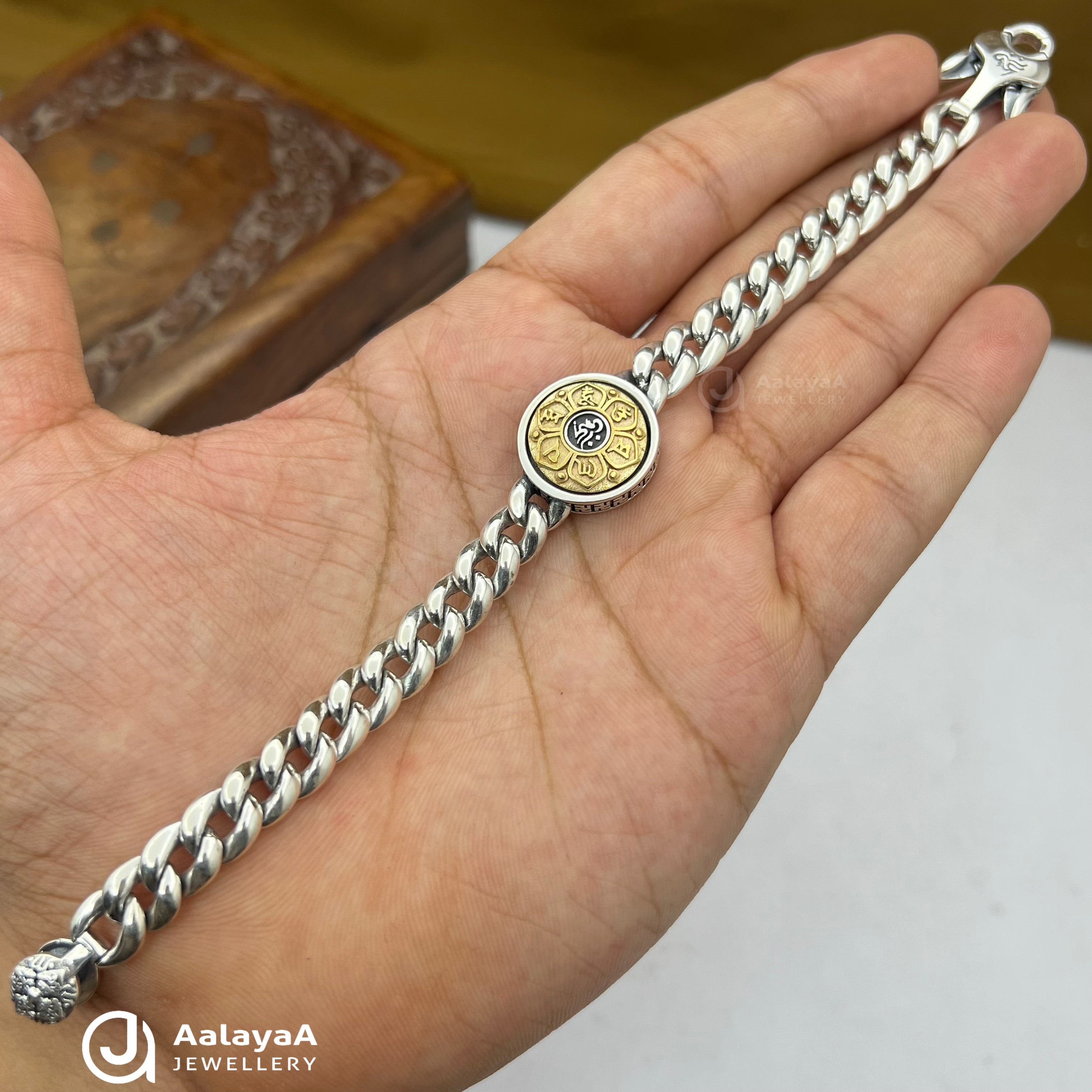 Oxidised Silver Dharma Wheel Charam Bracelet