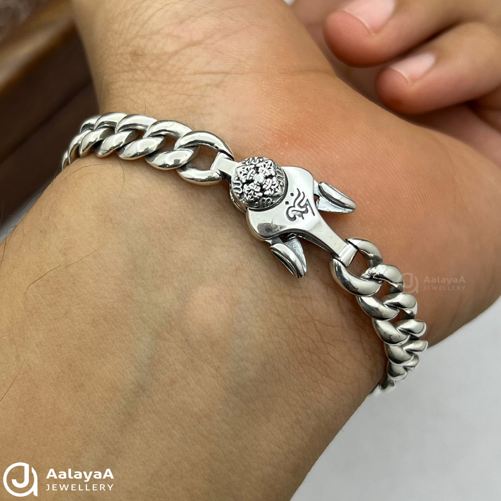 Oxidised Silver Dharma Wheel Charam Bracelet