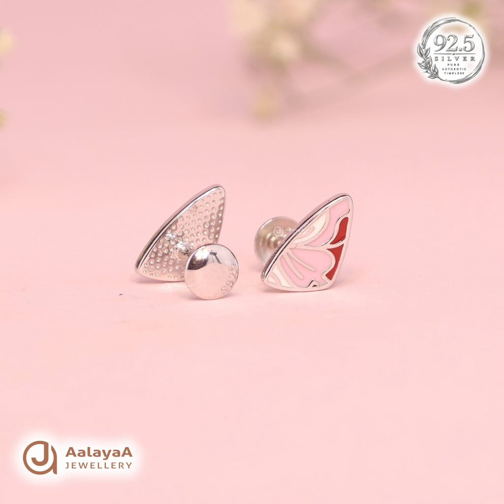 Silver Pink Butterfly Wing Earring