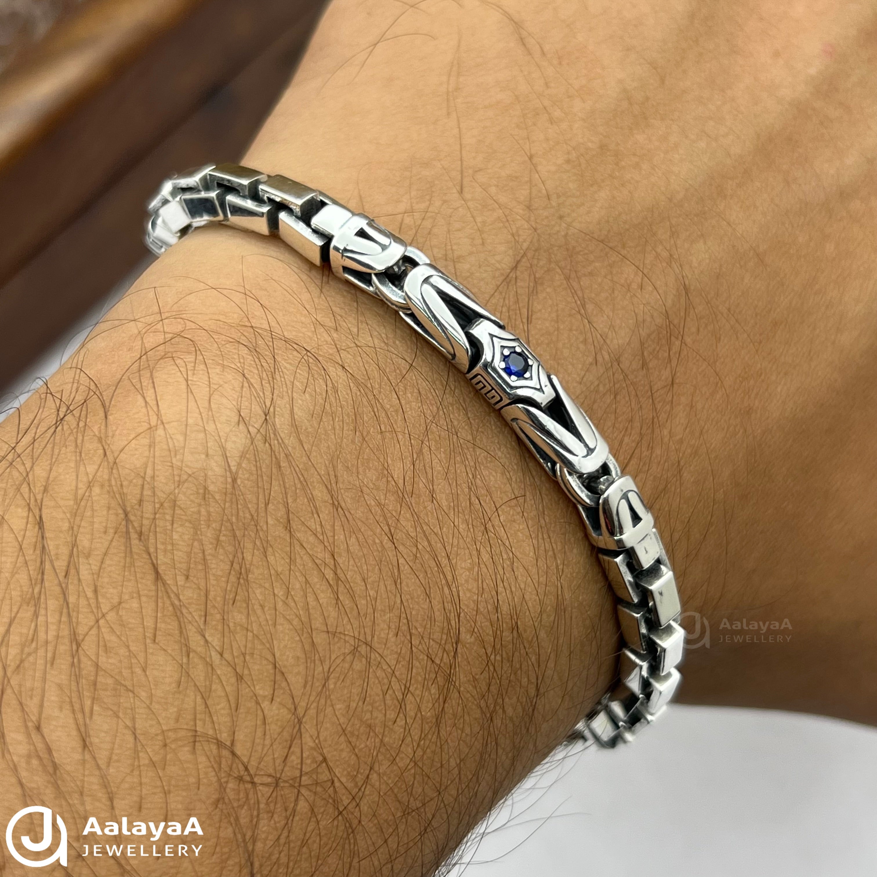 Oxidised Silver Sapphire Edge Bracelet