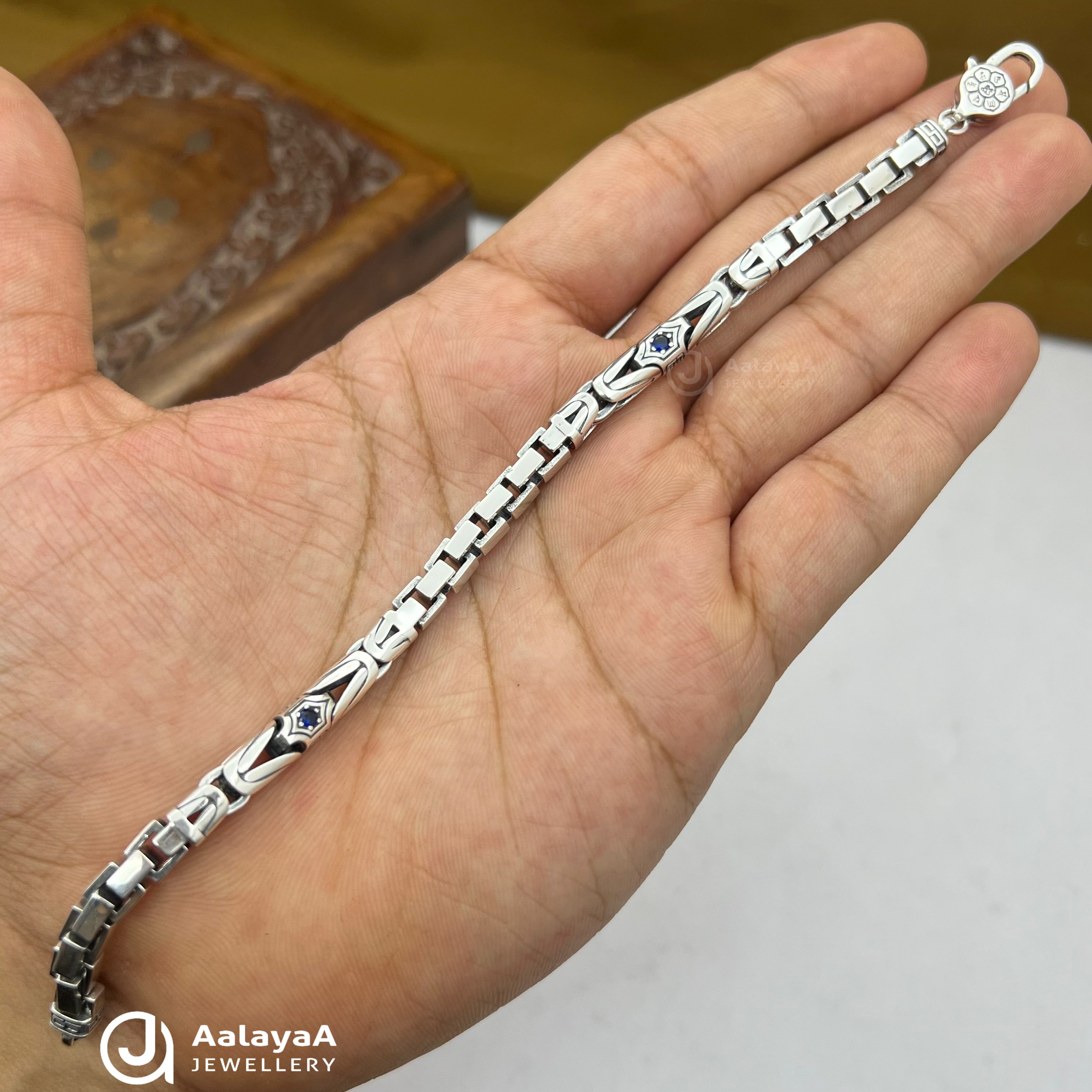 Oxidised Silver Sapphire Edge Bracelet