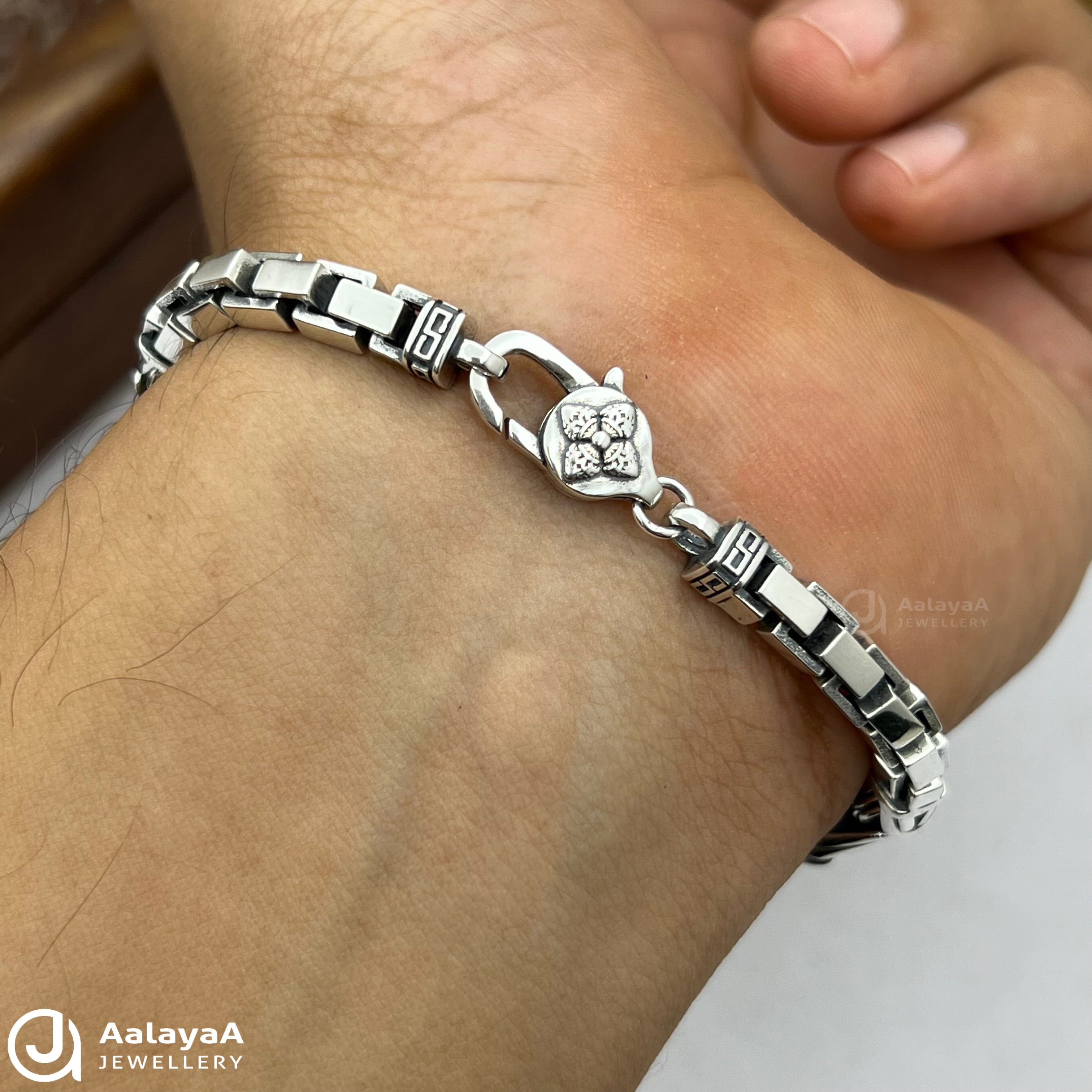 Oxidised Silver Sapphire Edge Bracelet