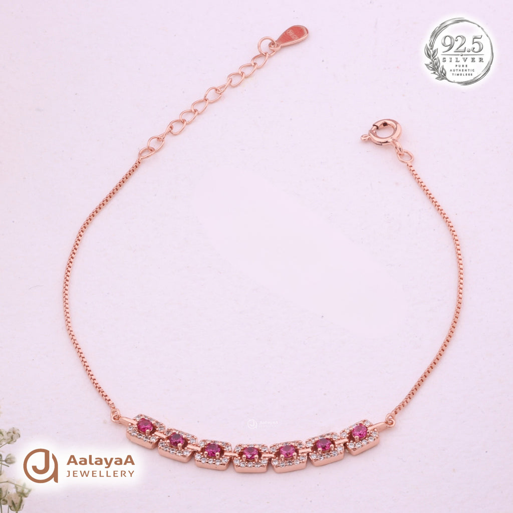 Silver Rosegold Ruby Crystal Bar Bracelet