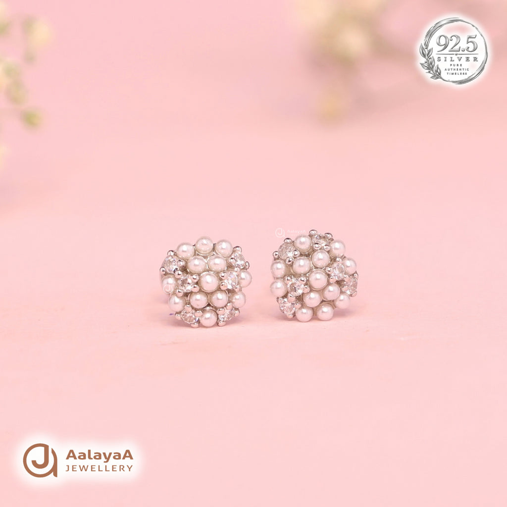Silver Pearl Cluster Earring