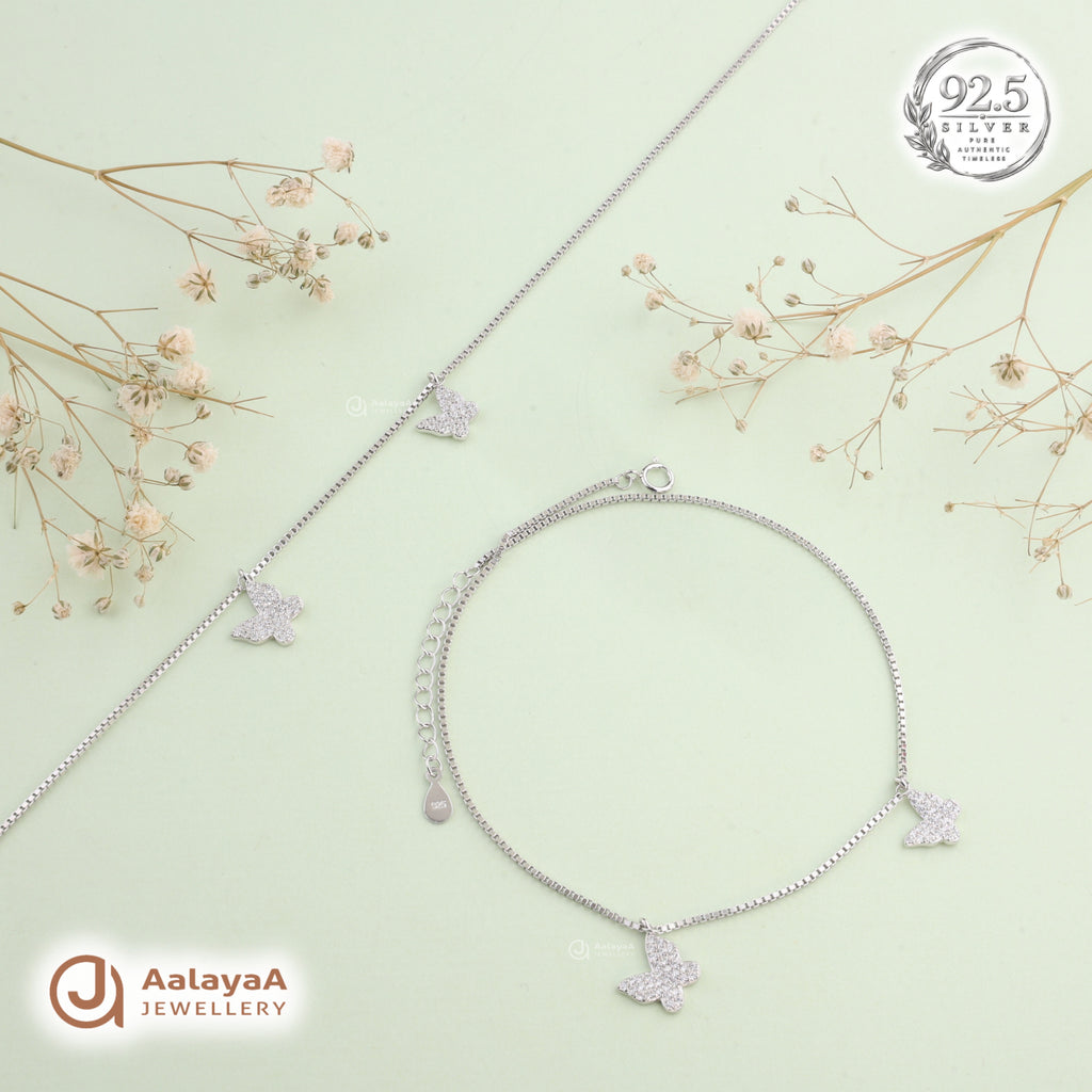 Silver Fluttering Butterfly Anklet