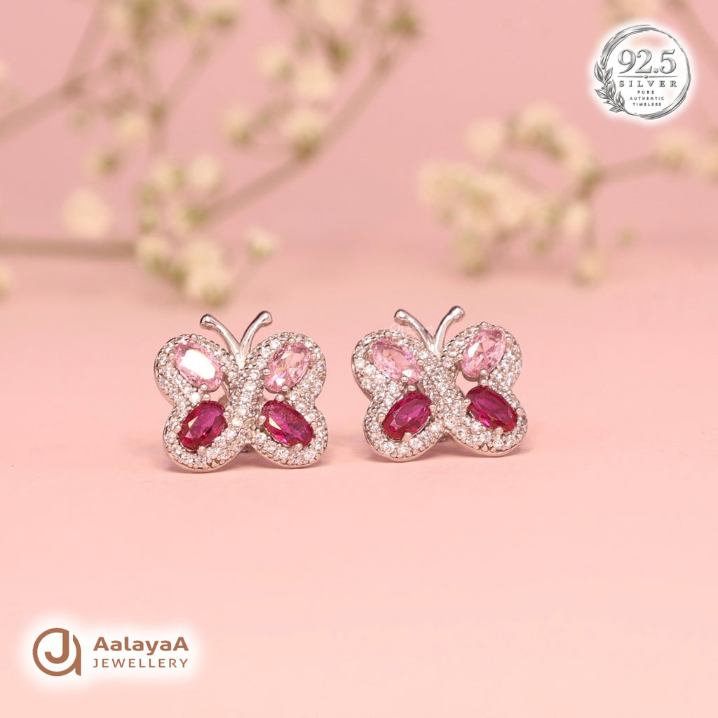 Silver Ruby Butterfly Earring