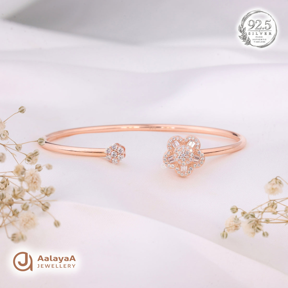 Silver Rosegold Radiant Blossom Kada