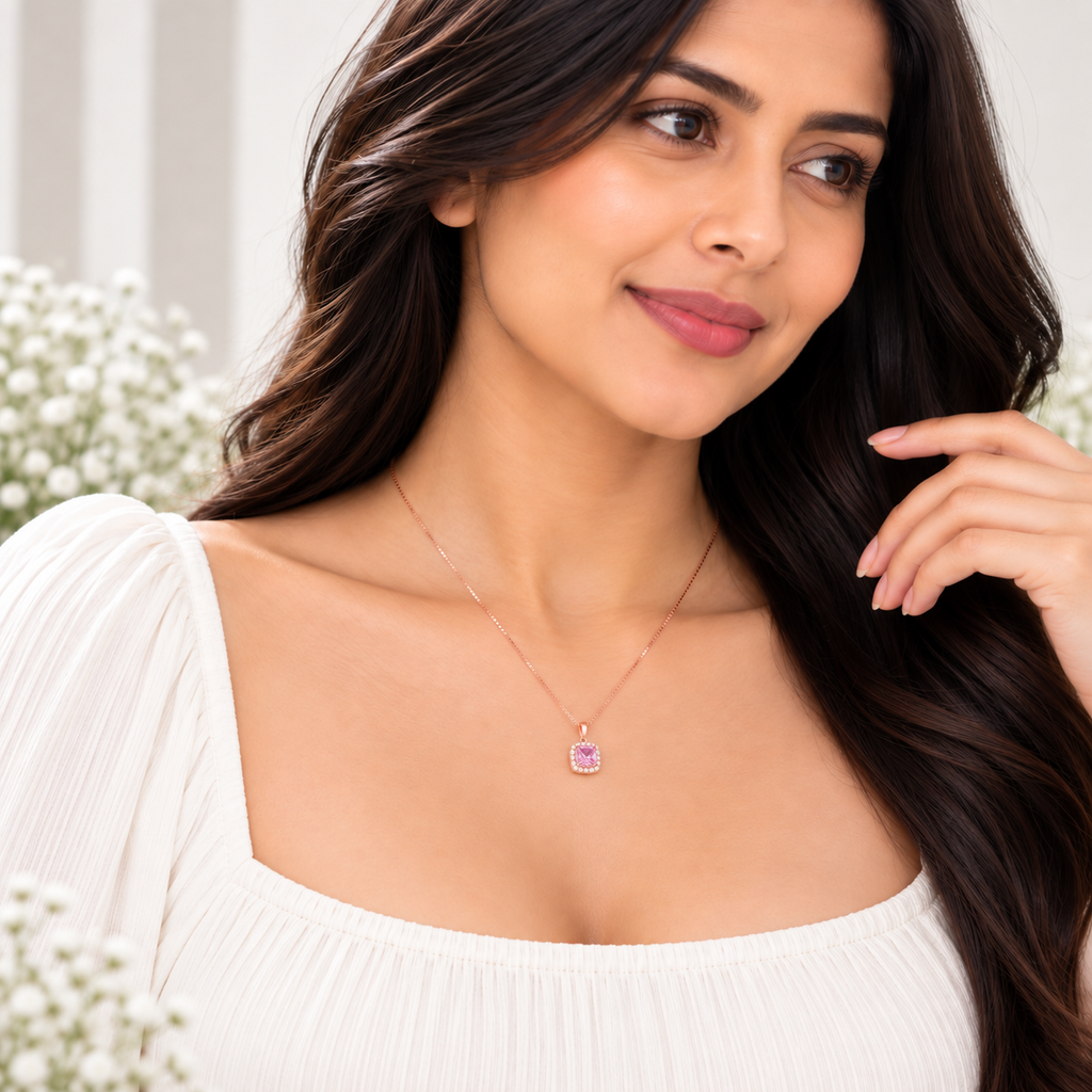 Silver RoseGold Pink Halo Chain Pendant