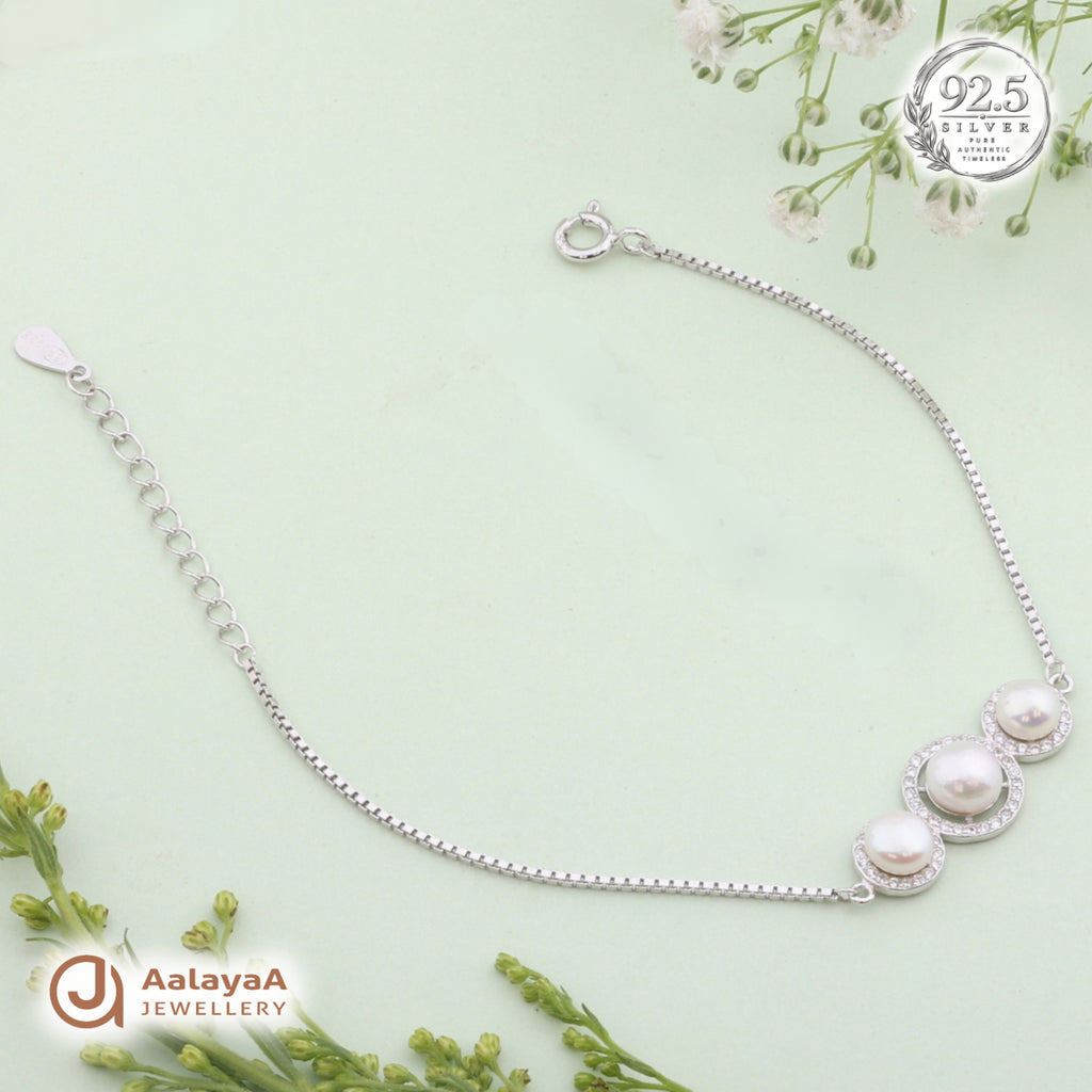 Silver Triple Pearl Elegance Bracelet