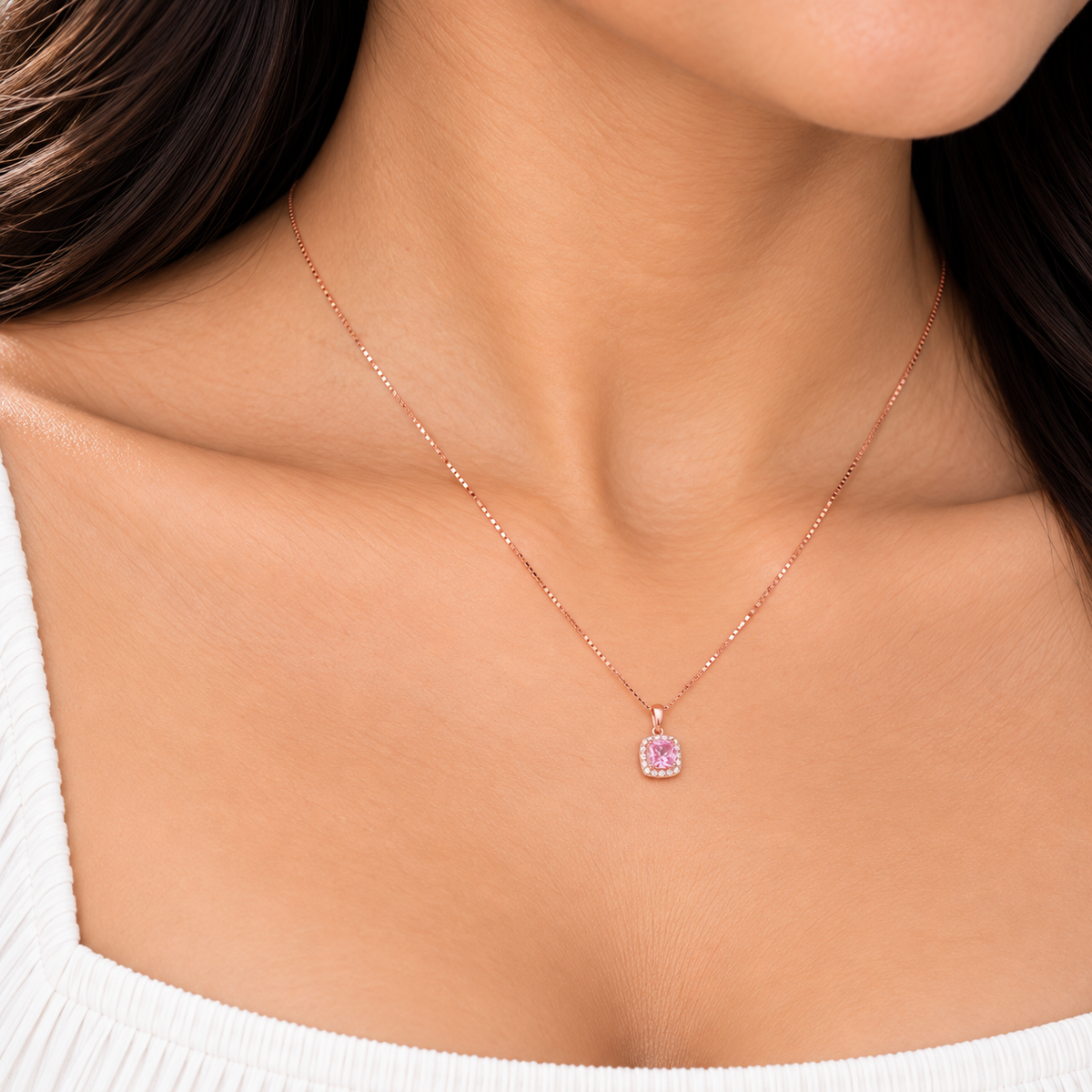 Silver RoseGold Pink Halo Chain Pendant