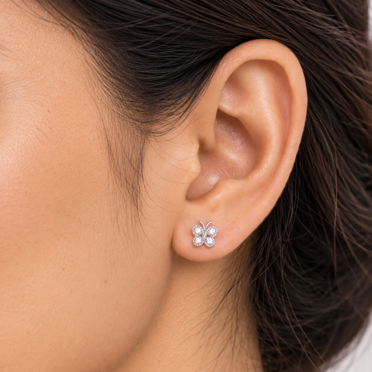 Silver Sparkling Butterfly Earring
