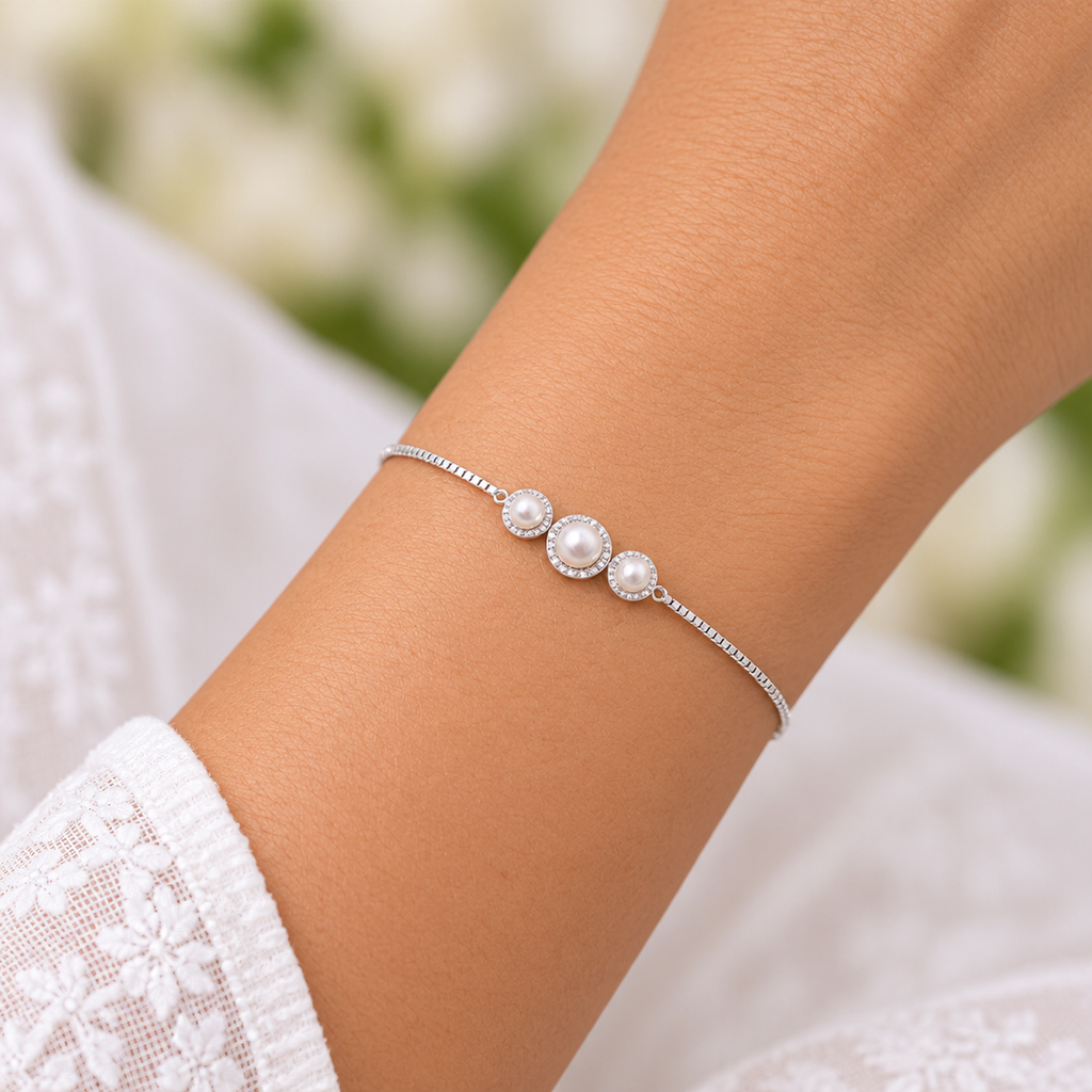 Silver Triple Pearl Elegance Bracelet