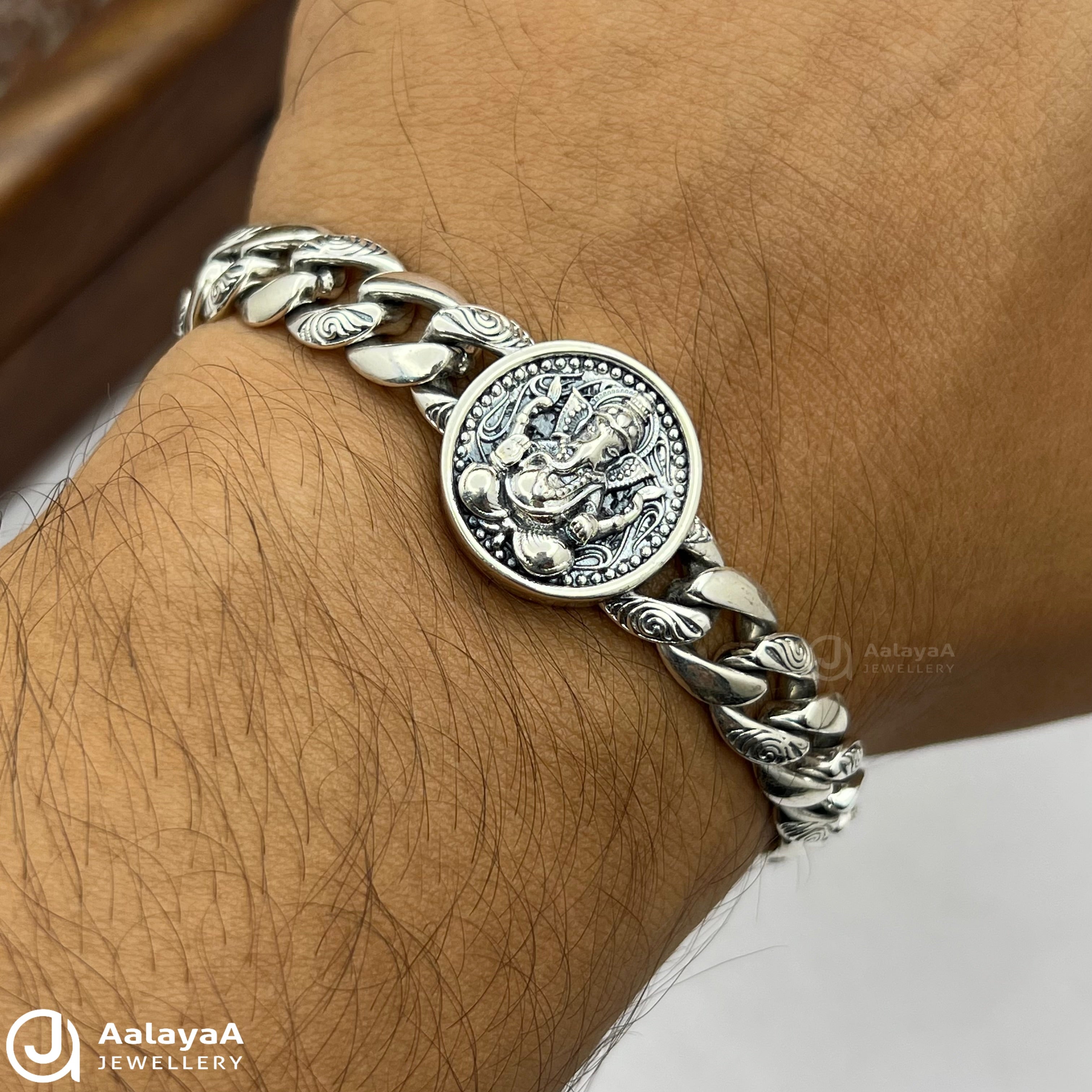 Oxidised Silver Divine Ganesha Link Bracelet