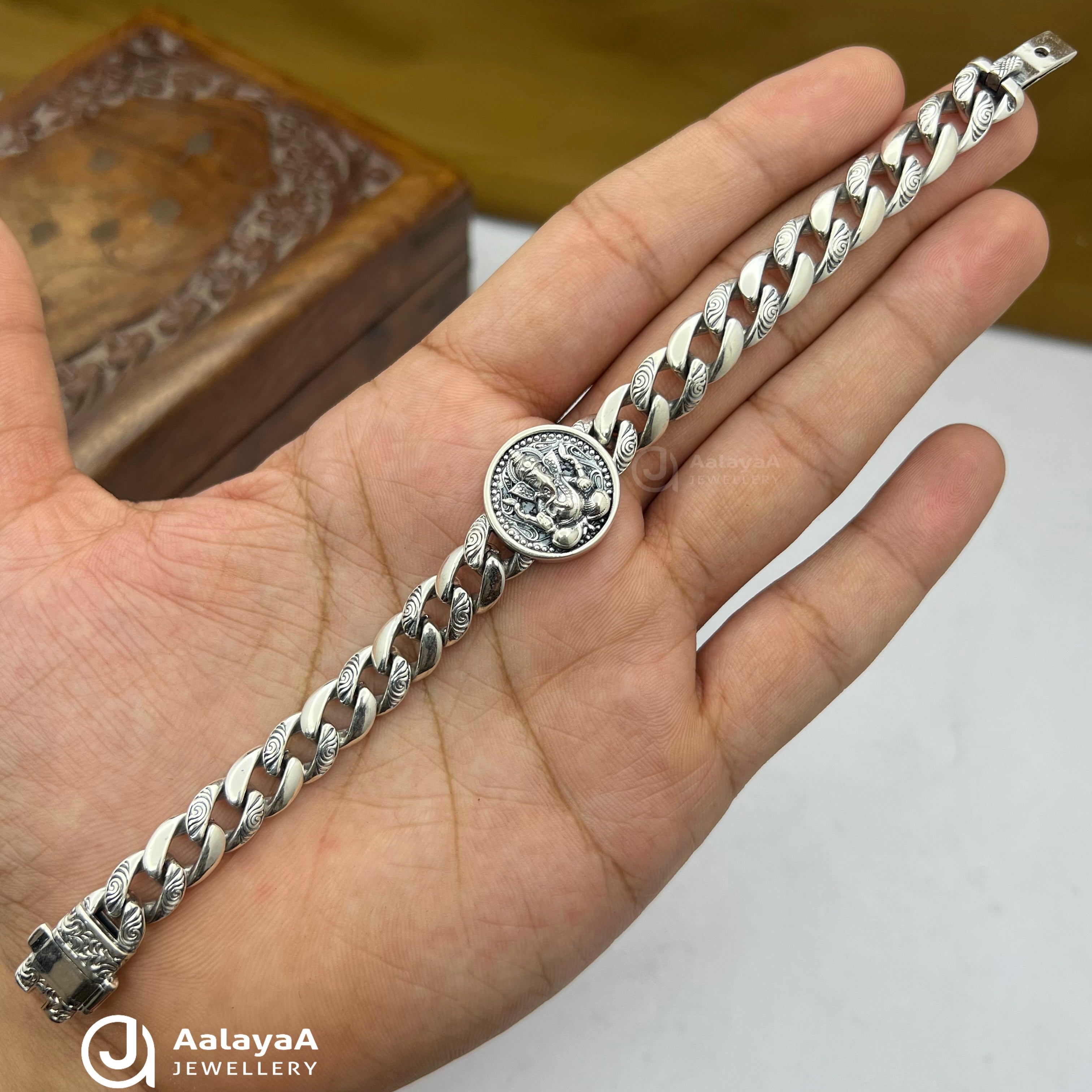 Oxidised Silver Divine Ganesha Link Bracelet