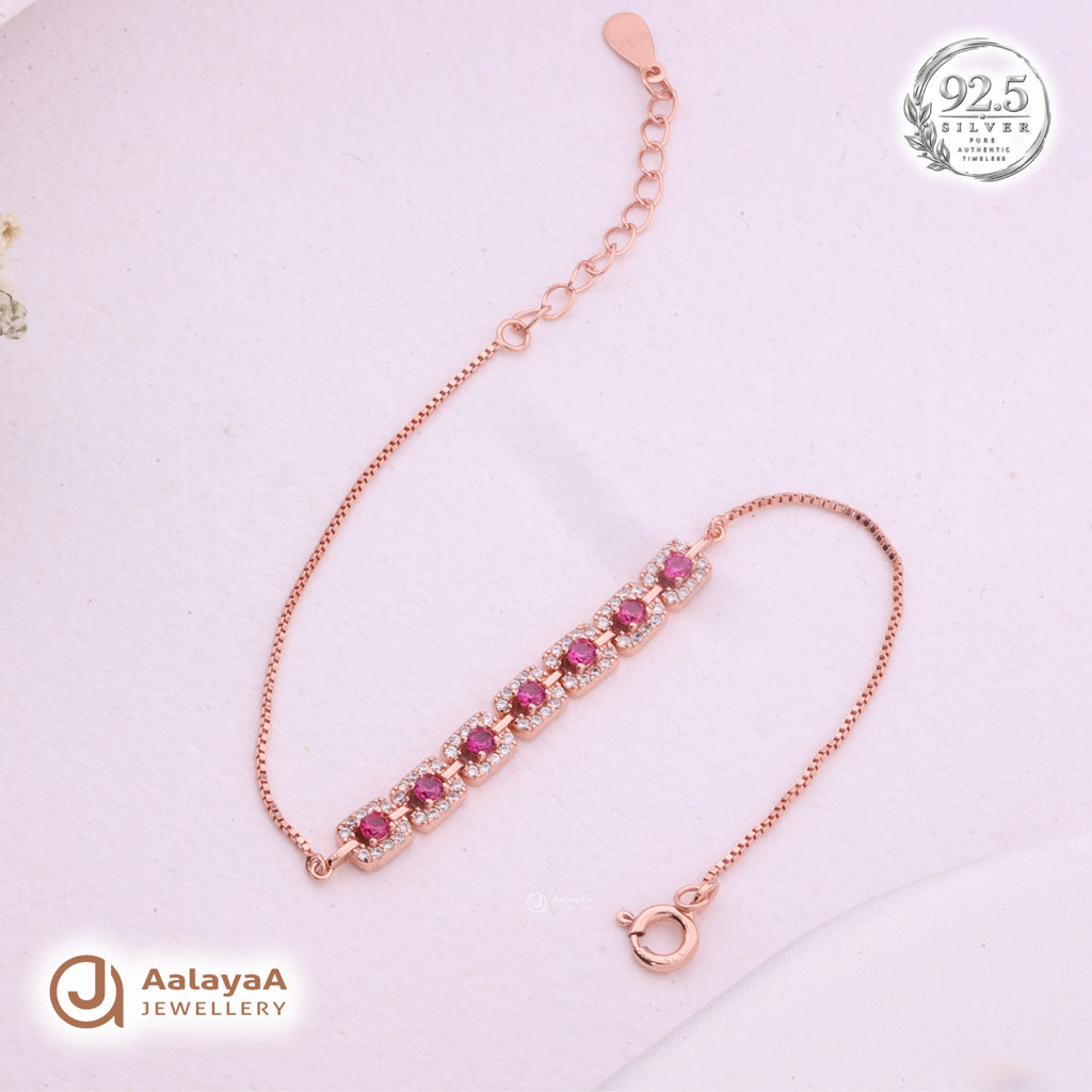 Silver Rosegold Ruby Crystal Bar Bracelet