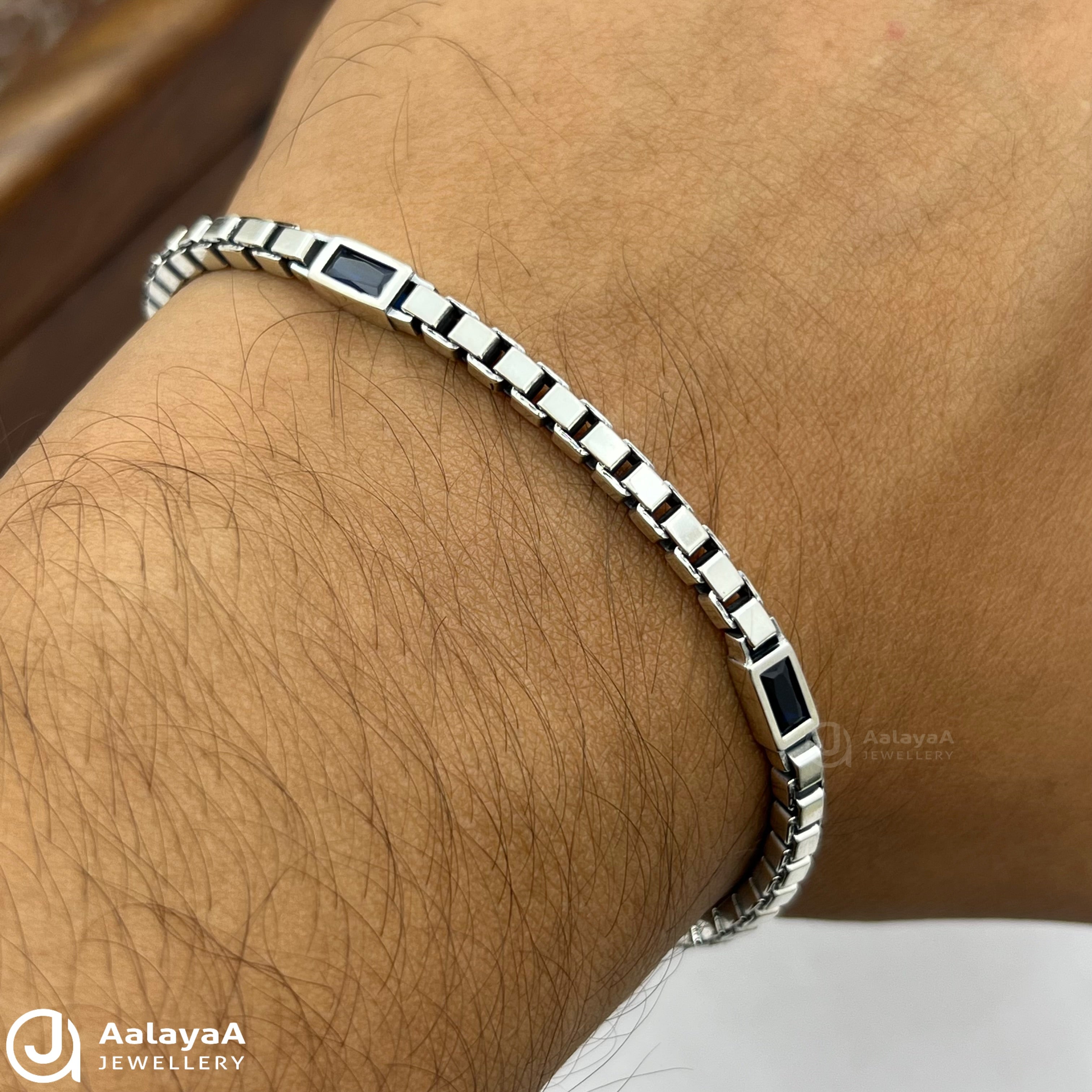 Oxidised Silver Midnight Blue Box Link Bracelet