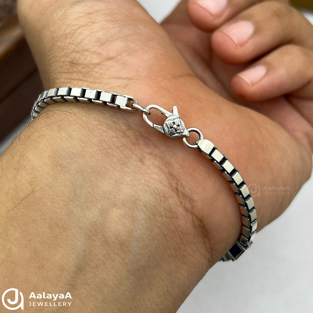 Oxidised Silver Midnight Blue Box Link Bracelet